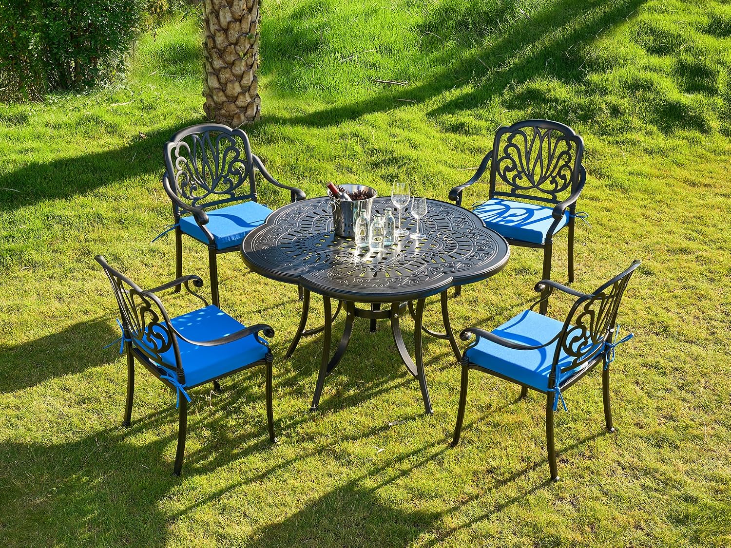 ARTPLAN Outdoor/Indoor Chair Pads,Patio Dining Chair Cushions Set of 4,Sqaure Replacement Cushions with Ties,18.5x16x3 Inch,Blue