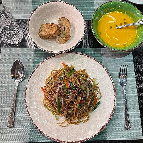 Miniatura 8 de LEHAHA Juego de platos y cuencos de melamina blancos estilo granja, juego de vajilla rústica de granja blanca, juego de platos de melamina ligera