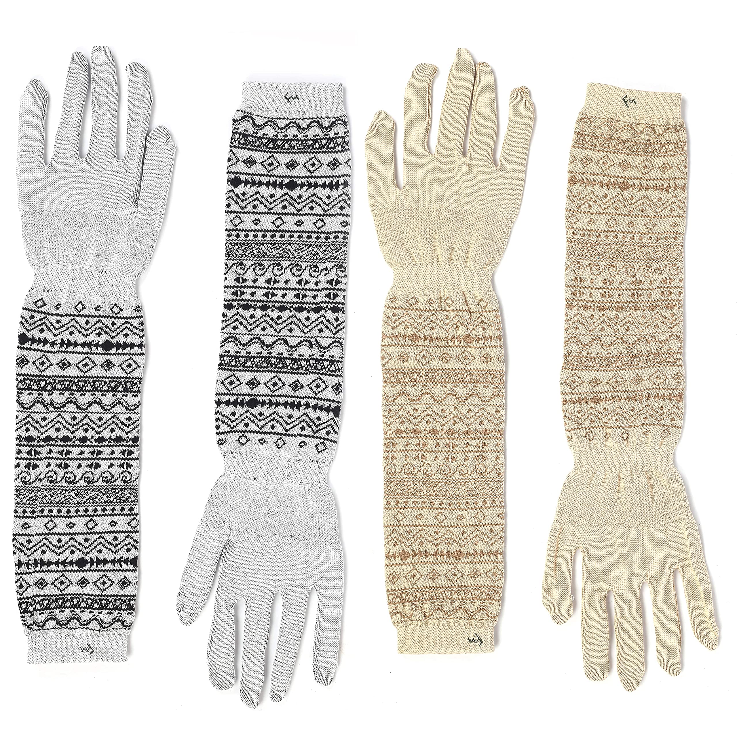 Footmate UV Sun Protection Hand Gloves Breathable Material Elbow Length Combed Cotton Spandex Lightweight Soft Long Winter Summer Driving Gloves For Women’s/Girls-Free Size- White - Biscuit -Pack 2