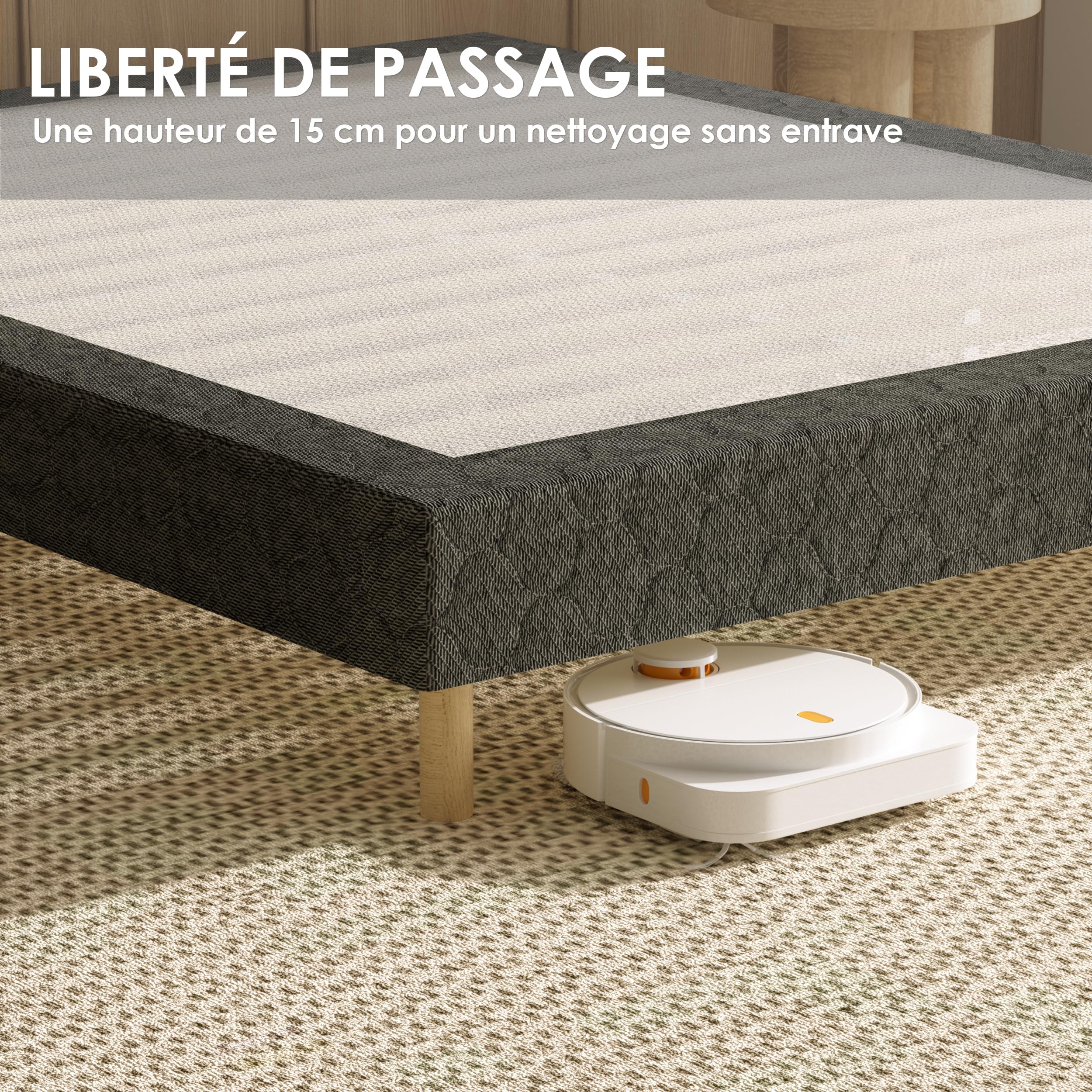 TEENO Ensemble Sommier et Matelas 90x190 cm, Lit Une Personne Complet avec Sommier Tapissier et Matelas Memoire de Forme, Confort, Respirant, sans Perturbation (90x190x25+Sommier Gris)