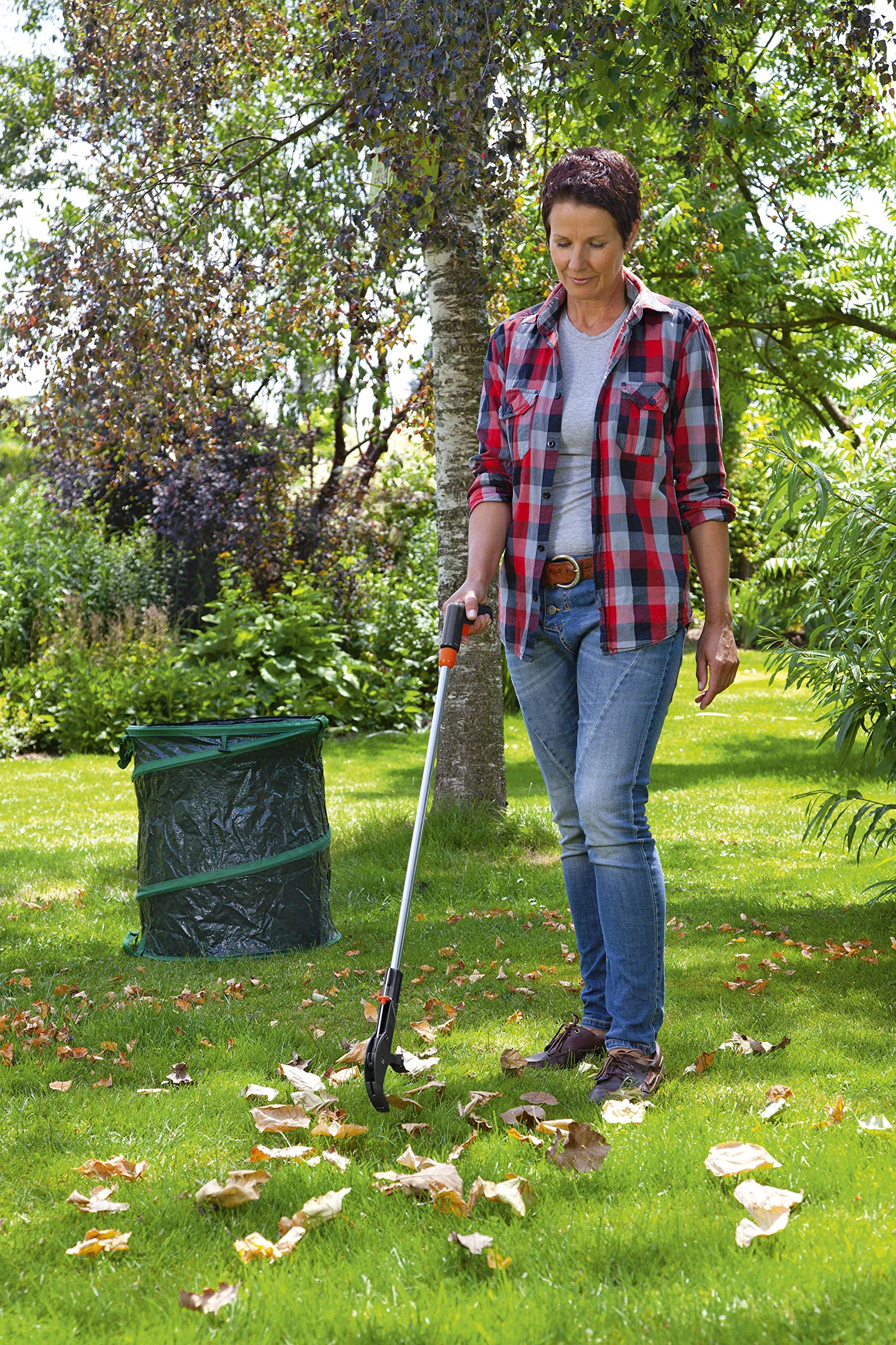 Gardena Pinza de jardín Combisystem Pincho recogedor de Acero Inoxidable. Placa metálica Intermedia en el Brazo, Estándar