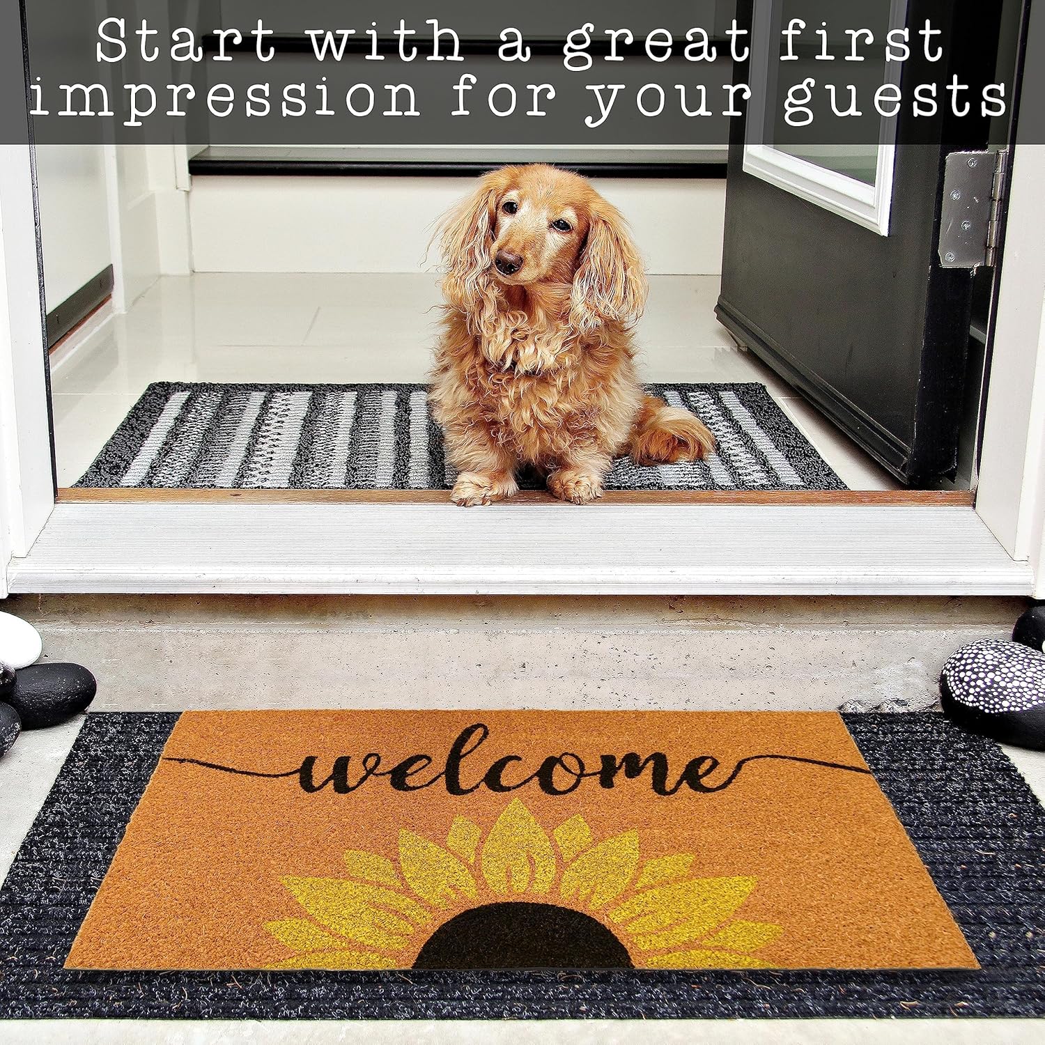 MAINEVENT Sunflower Welcome Mat 30x17 Inch, Spring Door Mat Outdoor, Summer Doormat W/Non-Slip PVC Backing