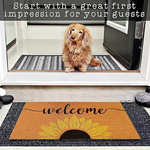 Miniatura 8 de MAINEVENT Tapete de bienvenida de girasol de 30 x 17 pulgadas, tapete de primavera para exteriores, tapete de verano con respaldo de PVC