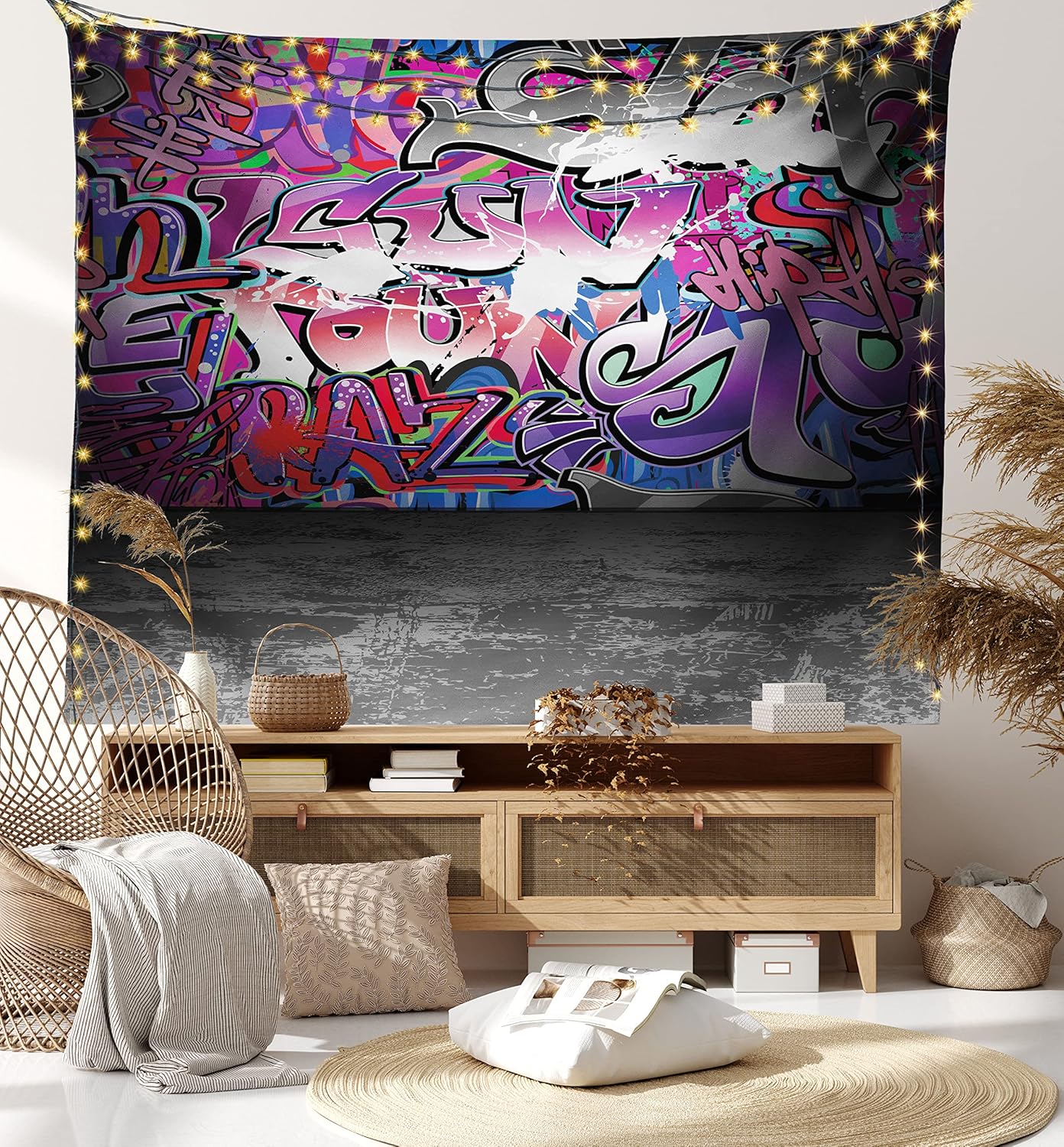 Amazon.co.jp Ambesonne グラフィティタペストリー アーバンライフ グランジストリートアート壁背景 ヒップホップファンク