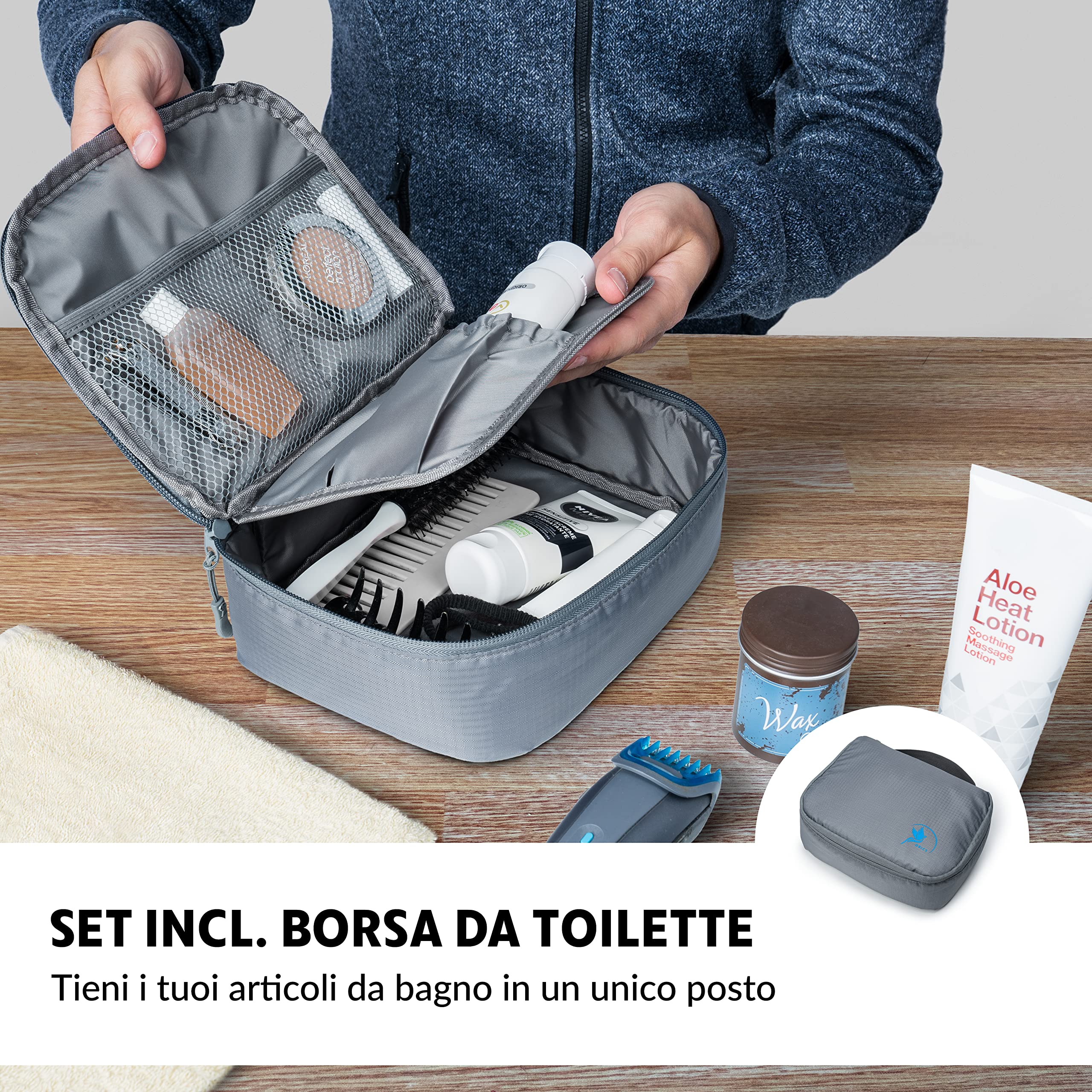 Obics - Valigia Organizer da viaggio grigio Packing cubes set di 5 pezzi con compressione e organizer per valigie e accessori da campeggio per il sistema di organizzatori Cubi da imballaggio