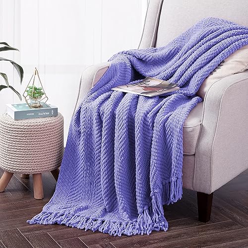 Manta de punto suave con textura para sofá, manta de tweed morado con borlas de flecos para decoración del hogar, cama, sofá, silla, 50 x 60 disponible en Yaxa Peru
