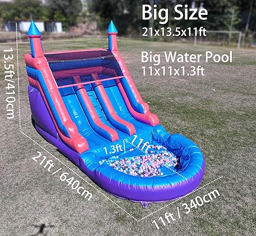 Miniatura 2 de Tobogán acuático de grado comercial de 21 pies de largo para niños y adultos, (doble tobogán) (PVC completo resistente) (piscina de agua hermética
