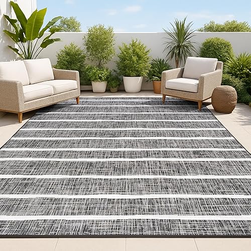 JONATHAN Y Berber Stripe Indoor Outdoor Area Rug 3X5 Black/Ivory, Colonia for Backyard, Patio, Porch, Easy-Cleaning, High Traffic, Pet-Friendly, Non-Shedding (SMB125E-3)