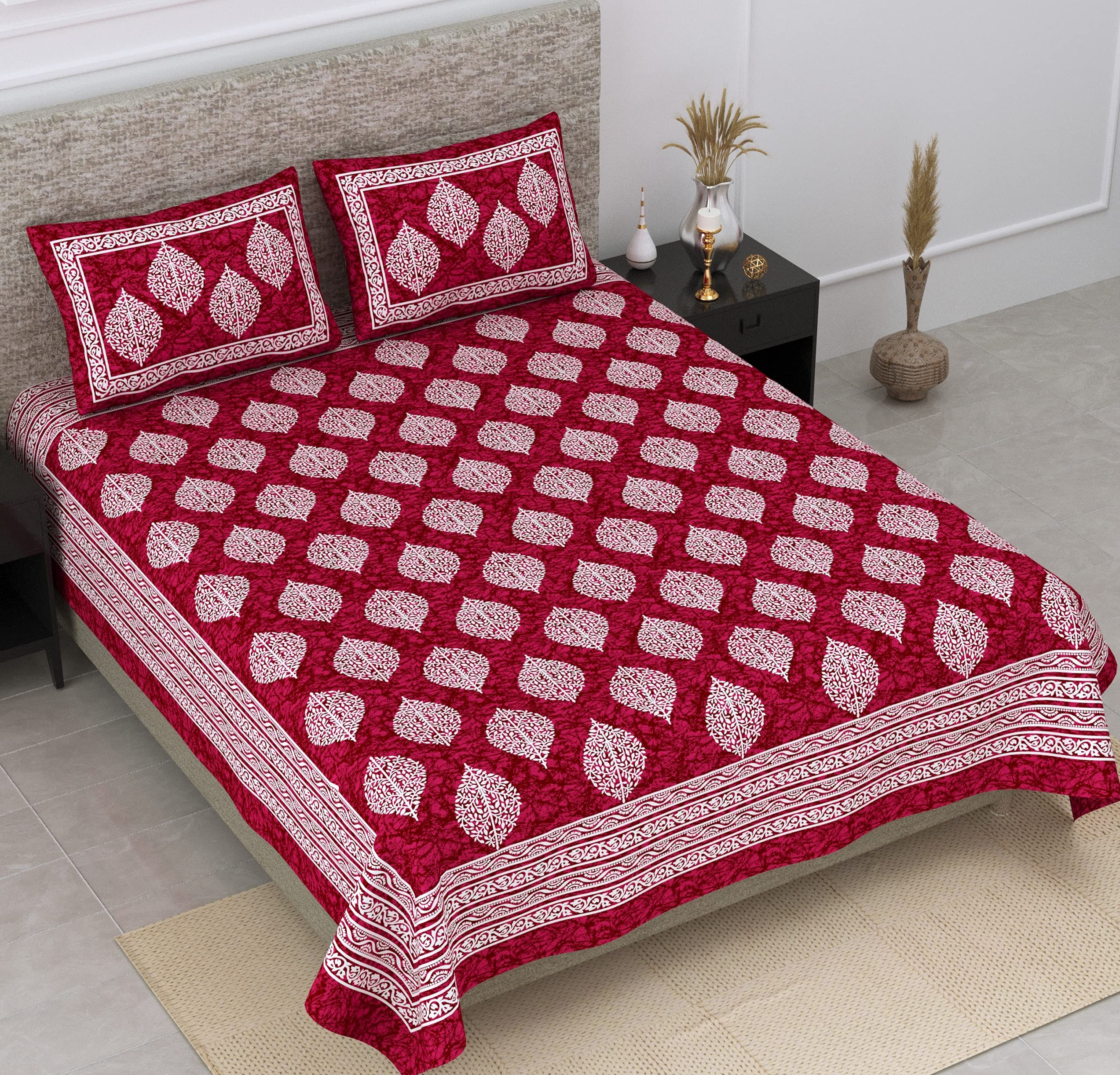 SheetKart Motif Printed 144 TC Cotton Double Bedsheet with 2 Pillow Covers - Burgundy (B09CDM8HPC) Amazon Price History, Amazon Price Tracker