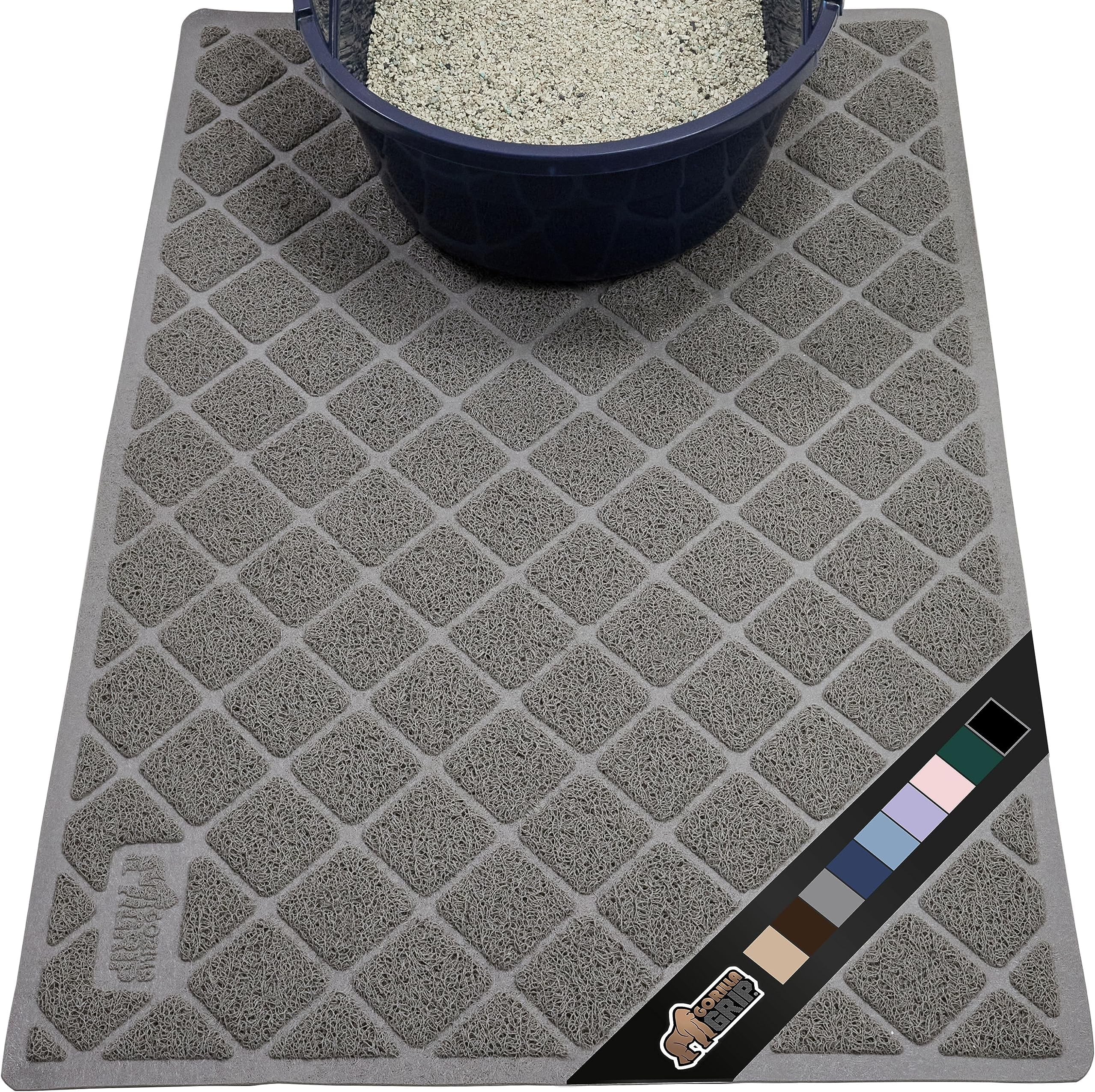 Gorilla GripThe Original 100% Waterproof Cat Litter Box Trapping Mat, Easy Clean, Textured Backing, Traps Mess for Cleaner Floors, Less Waste, Stays in Place for Cats, Soft on Paws, 24x17 Gray