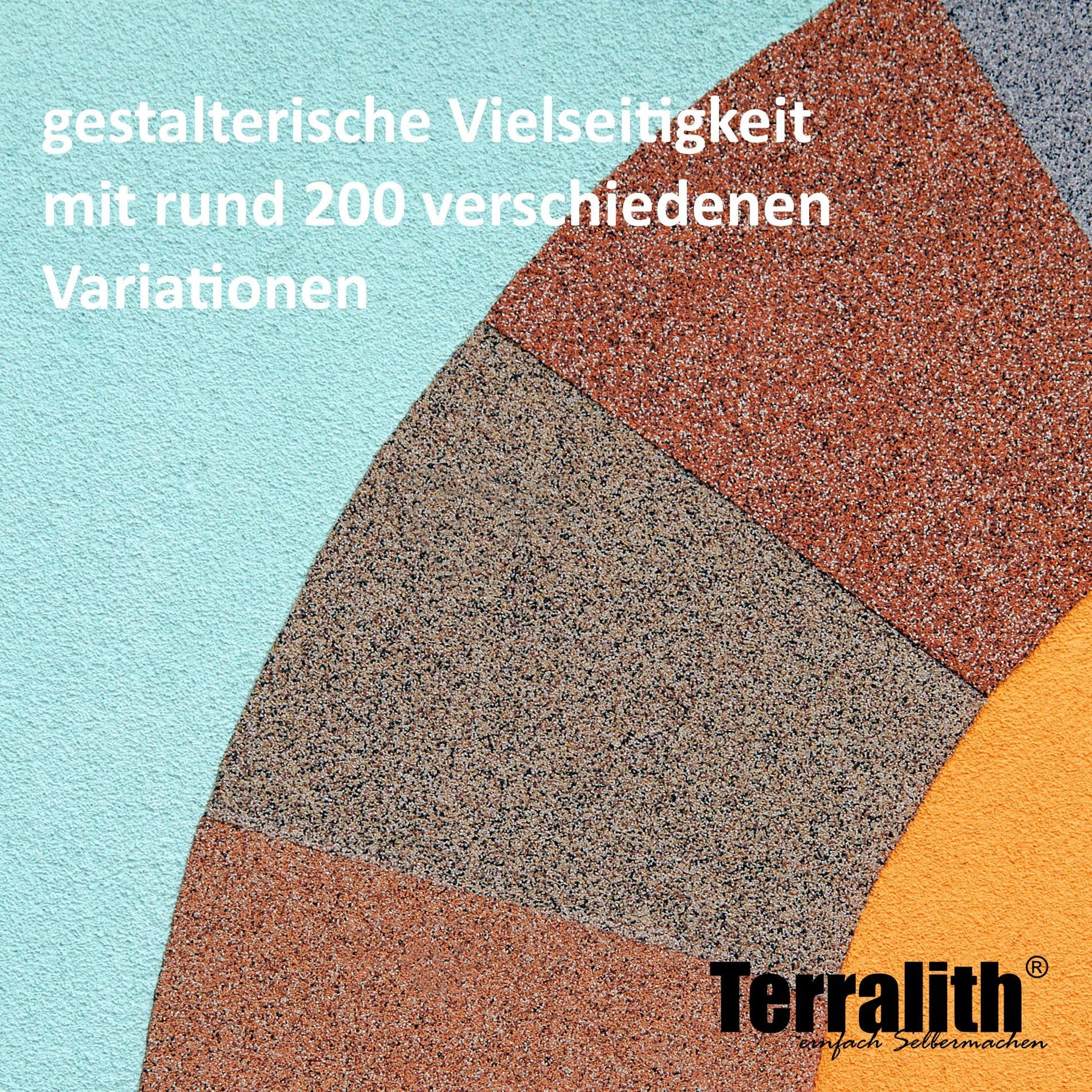 Terralith Buntsteinputz 14kg in hellgrau, Sockelputz für Innen und Außen mit Reinacrylat Bindemittel aus Naturstein, 1-2mm Körnung (BSP39)
