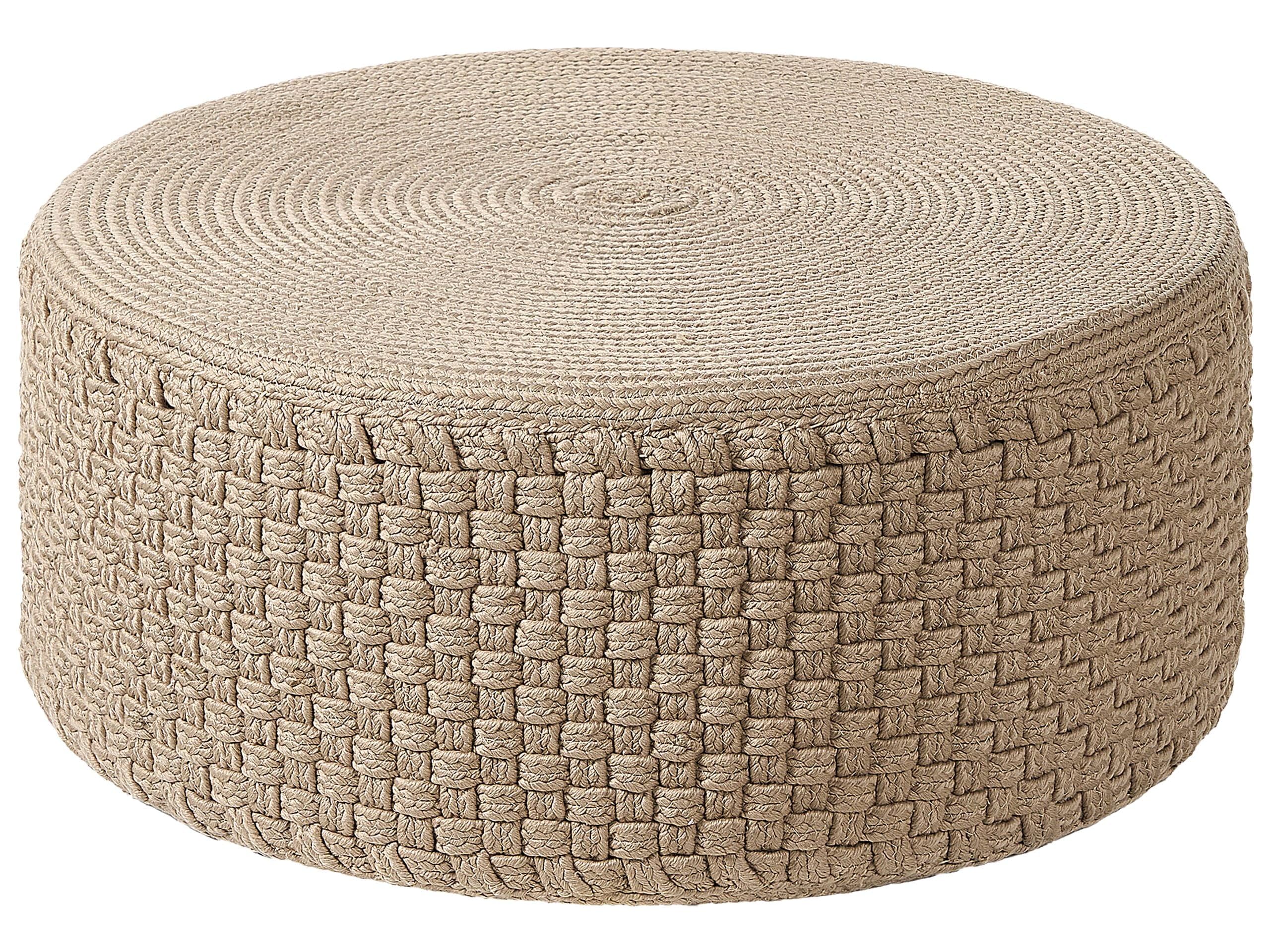 Beliani Pouf ottomano da esterno intrecciato a mano Materiale sintetico Accessori da giardino ⌀ 70 cm Beige