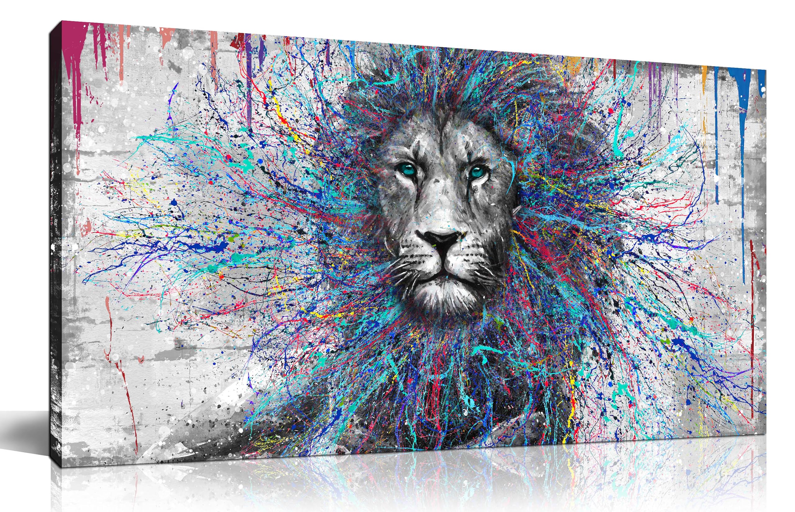 GUGIKA Lion Abstract Animal Wall Art for Living Room, Office, Bedroom - Large Aesthetic Print Pictures, Gray Painting Canvas Decor, 40x20 Inch