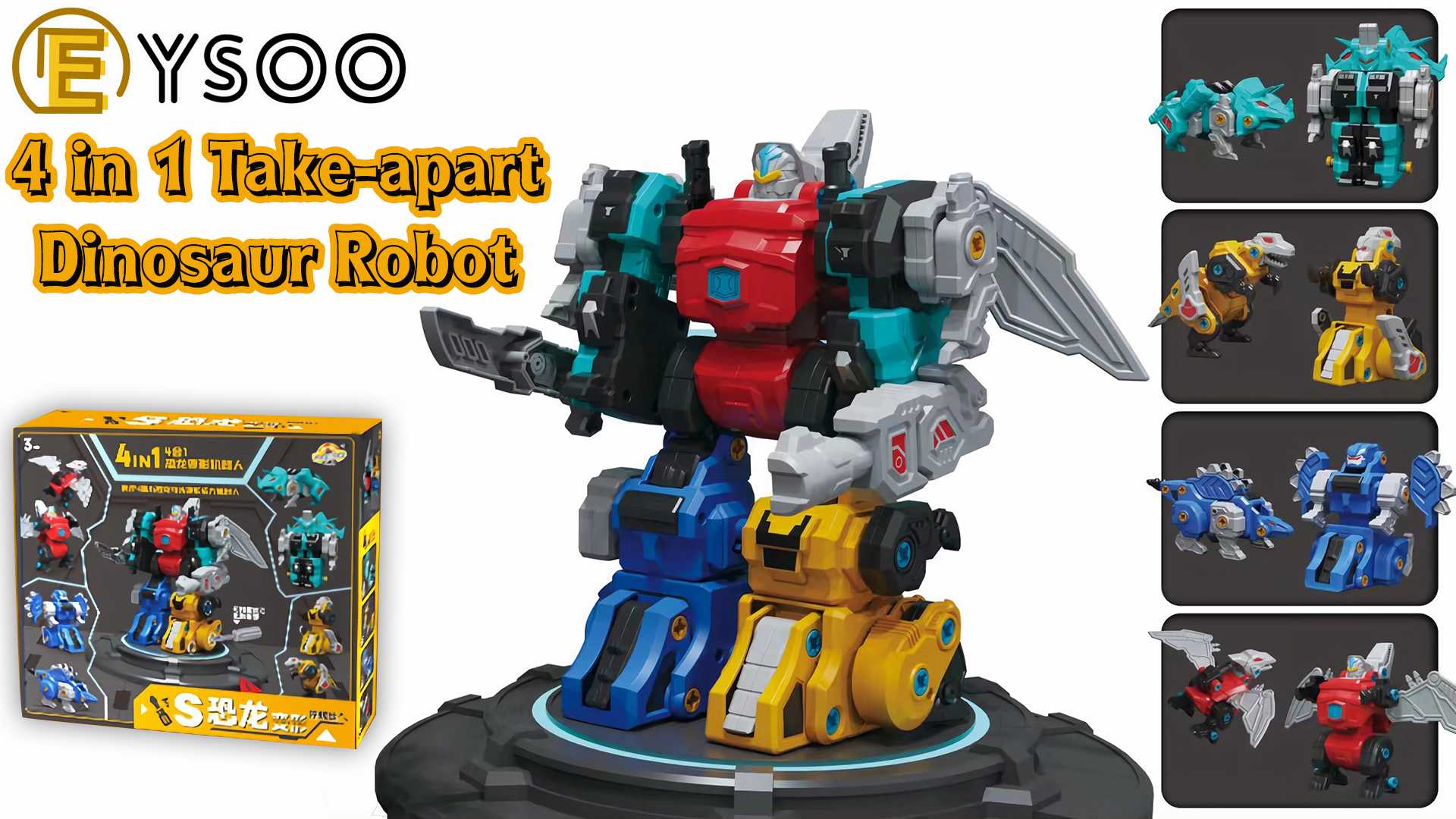 EYSOO Transform Robot Toy 4 in 1 Dinosaur Take Apart Toys Set DIY