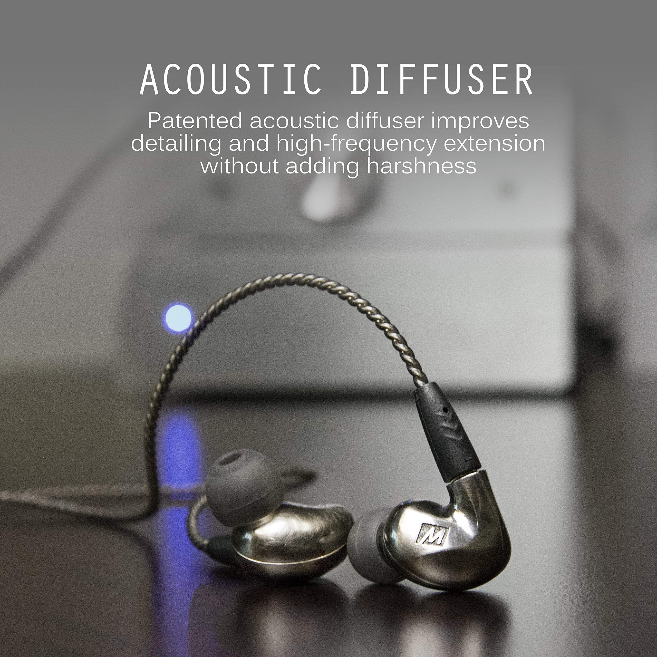 MEE audio - Pinnacle P1, audiofil, douszne, izolacja hałasu, słuchawki z wymiennym kablem, z mikrofonem i pilotem - cynk