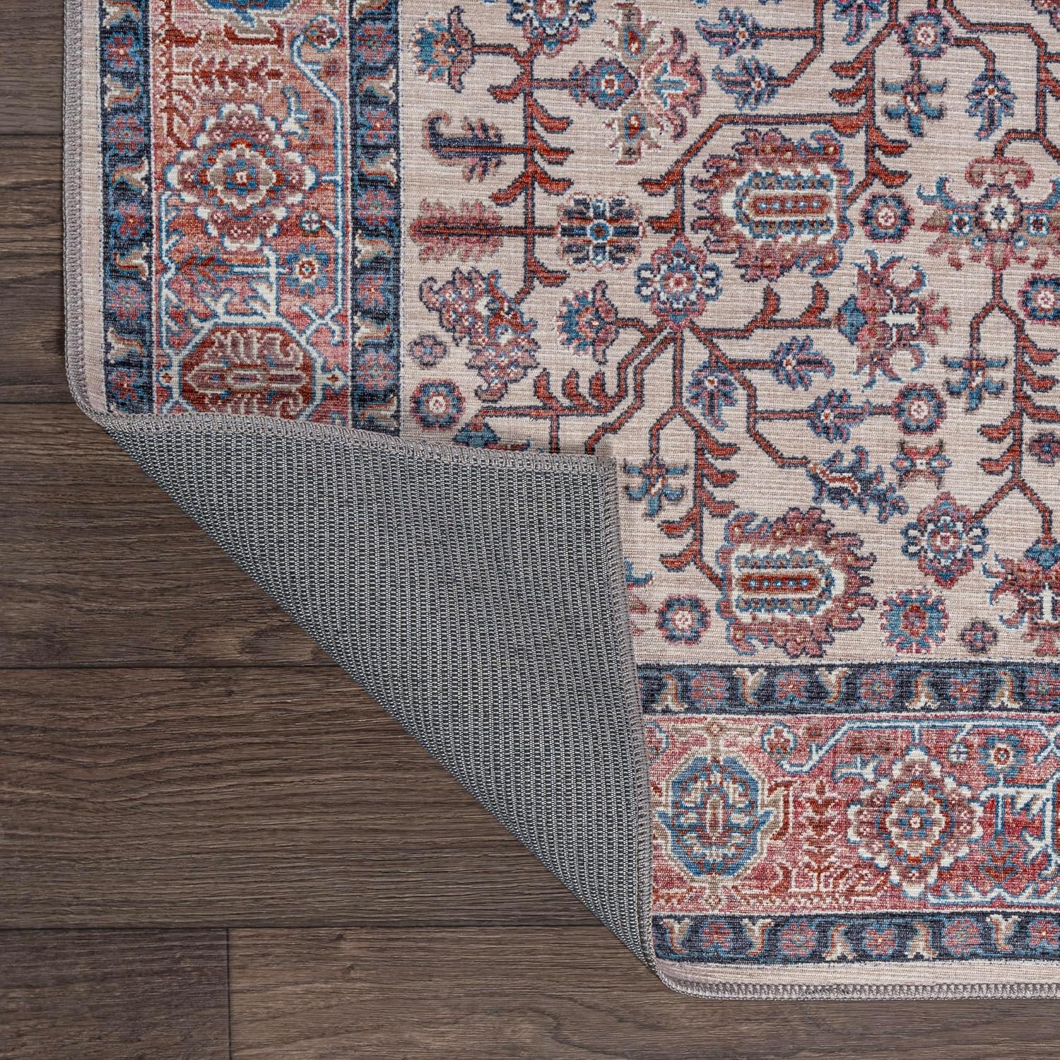 JONATHAN Y Machine Washable Beige/Red/Blue Indoor Area Rug 3X5 ft, Kemer for Living Room, Bedroom, Kitchen, Office, Easy-Cleaning, High Traffic, Pet-Friendly, Non-Shedding WSH104C-3