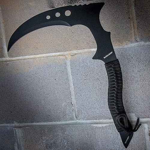 Miniatura 2 de Black Legion Warrior Kama con funda  18 pulgadas de largo  Híbrido de arma de guadaña y hoz agrícola  Mango envuelto en cordón negro  Hoja de acero
