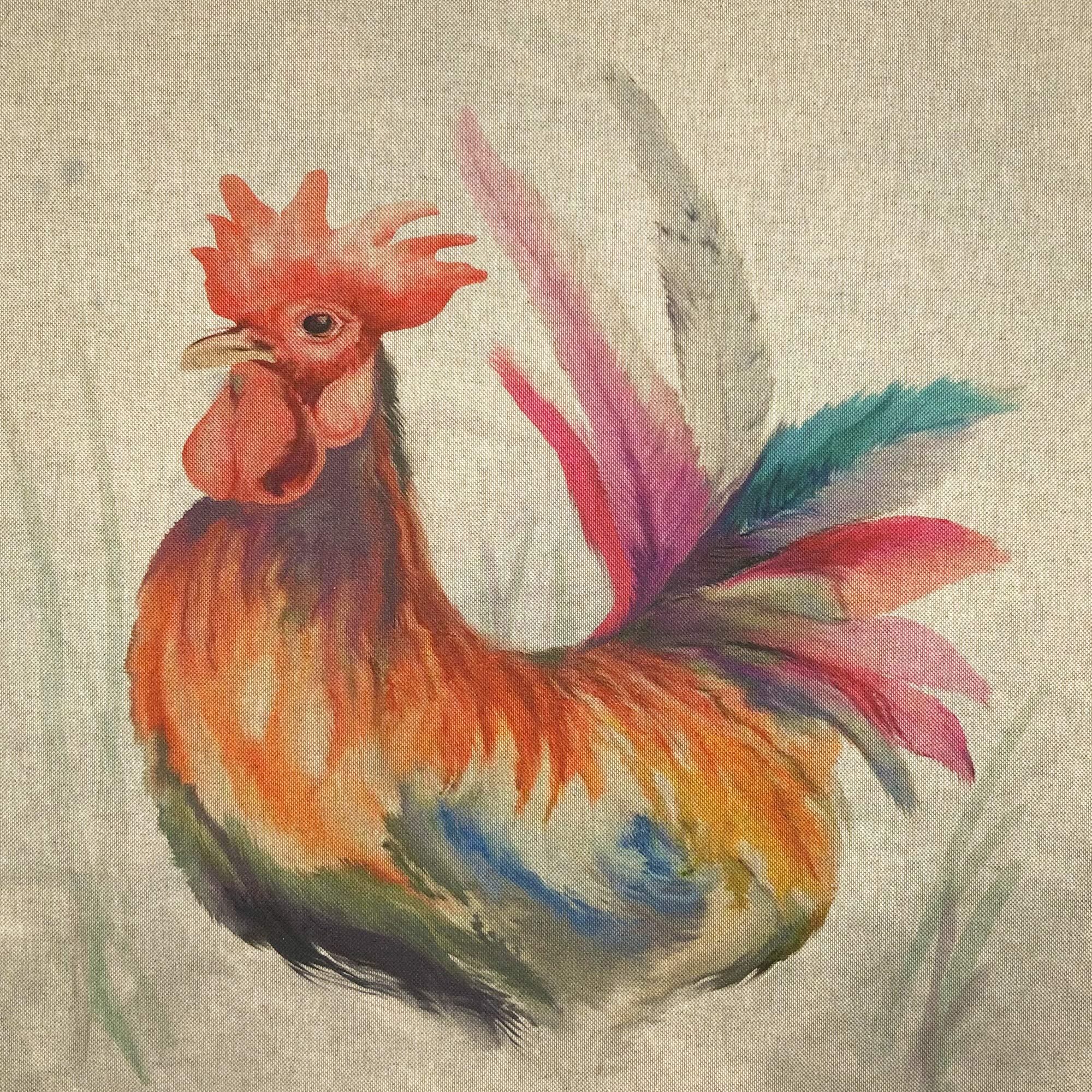 Rooster Watercolour Woodlands Digital Print Design Cotton Rich Linen Look Fabric for Bunting Blinds Craft Quilting Patchwork & Upholstery | Sold Per Panel