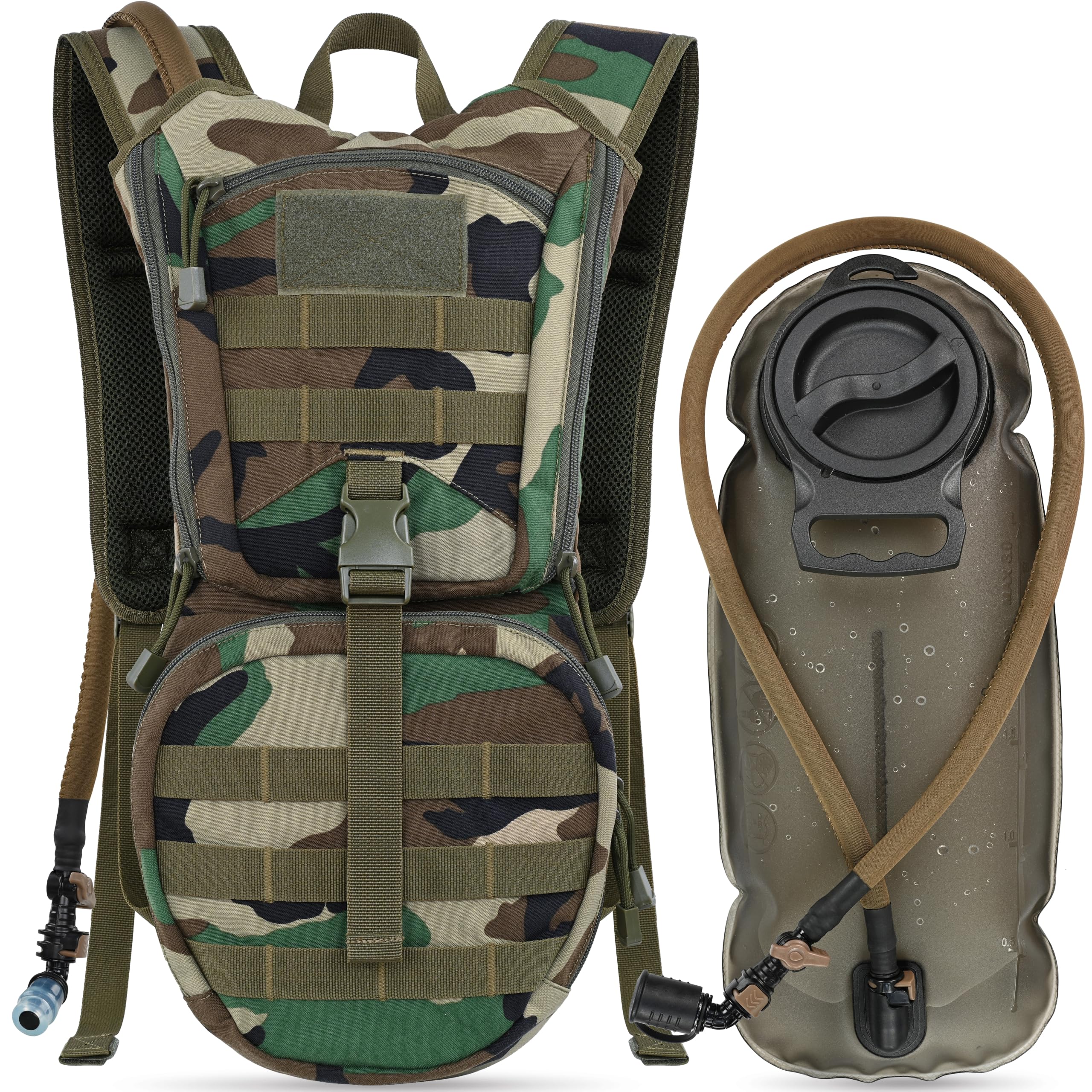 MARCHWAY Taktischer Molle Trinkrucksack mit 3L TPU Wasserblase, Militärischer Tagesrucksack für Radfahren, Wandern, Laufen, Klettern, Jagd, Radfahren (CP)