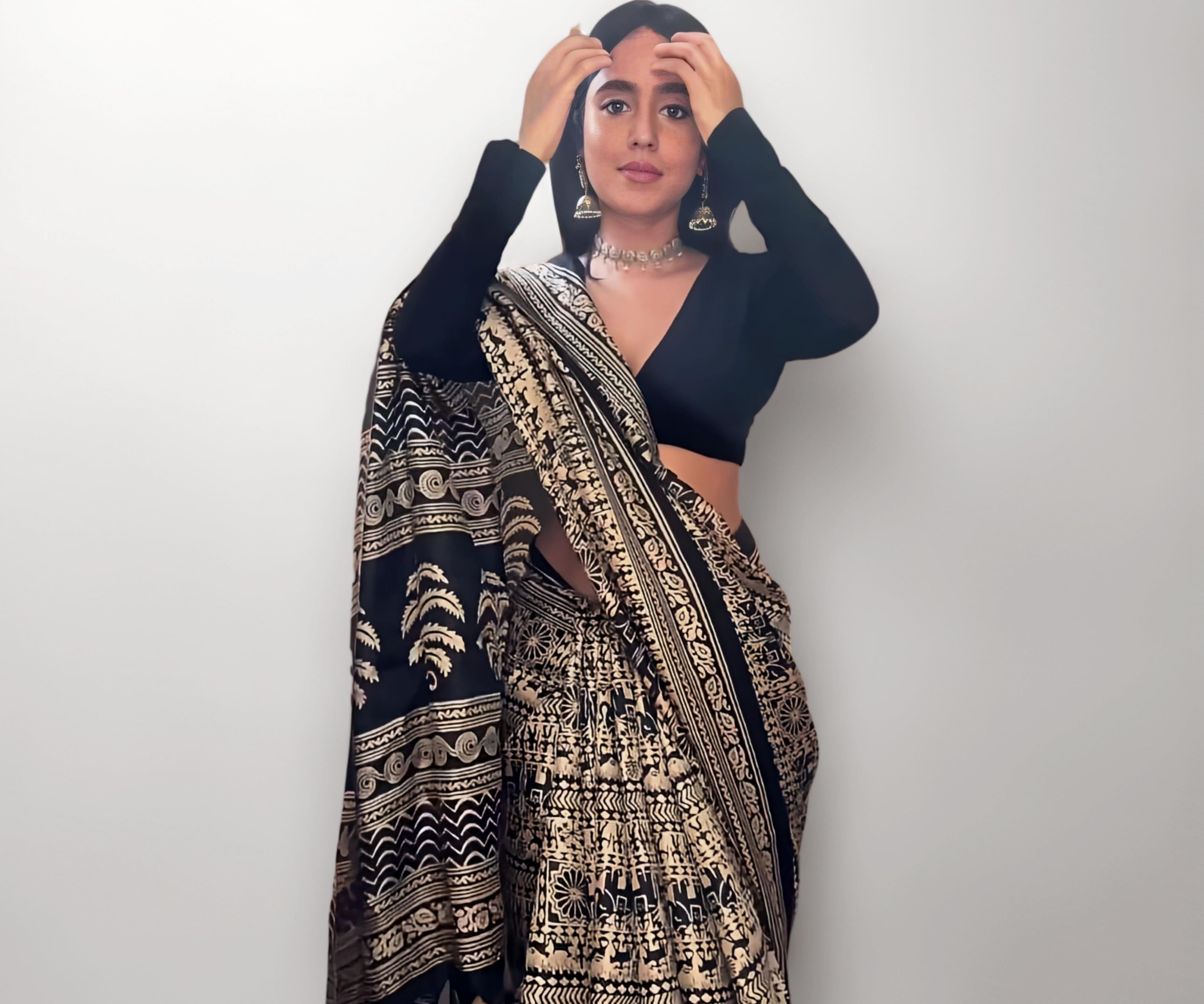Women's Art Silk Kalamkari Print Saree With Blouse Piece