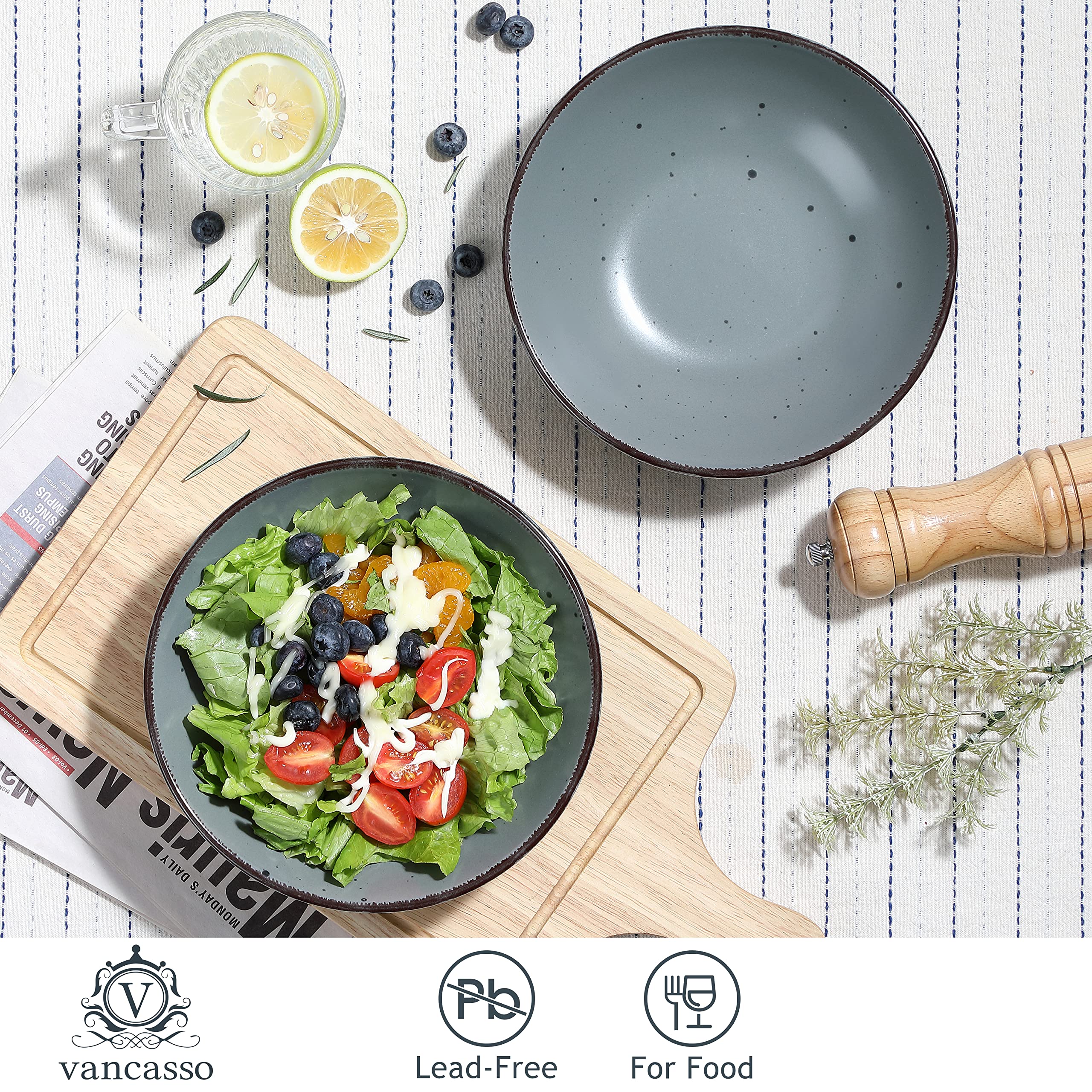vancasso, Série Moda, Assiette Creuse en Céramique, Assiette à Soupe Saladier - 12 Pièces