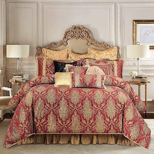 Loom and Mill Juego de edredón de 12 piezas en una bolsa, juego de edredón clásico de damasco jacquard, juegos de ropa de cama de lujo con falda de