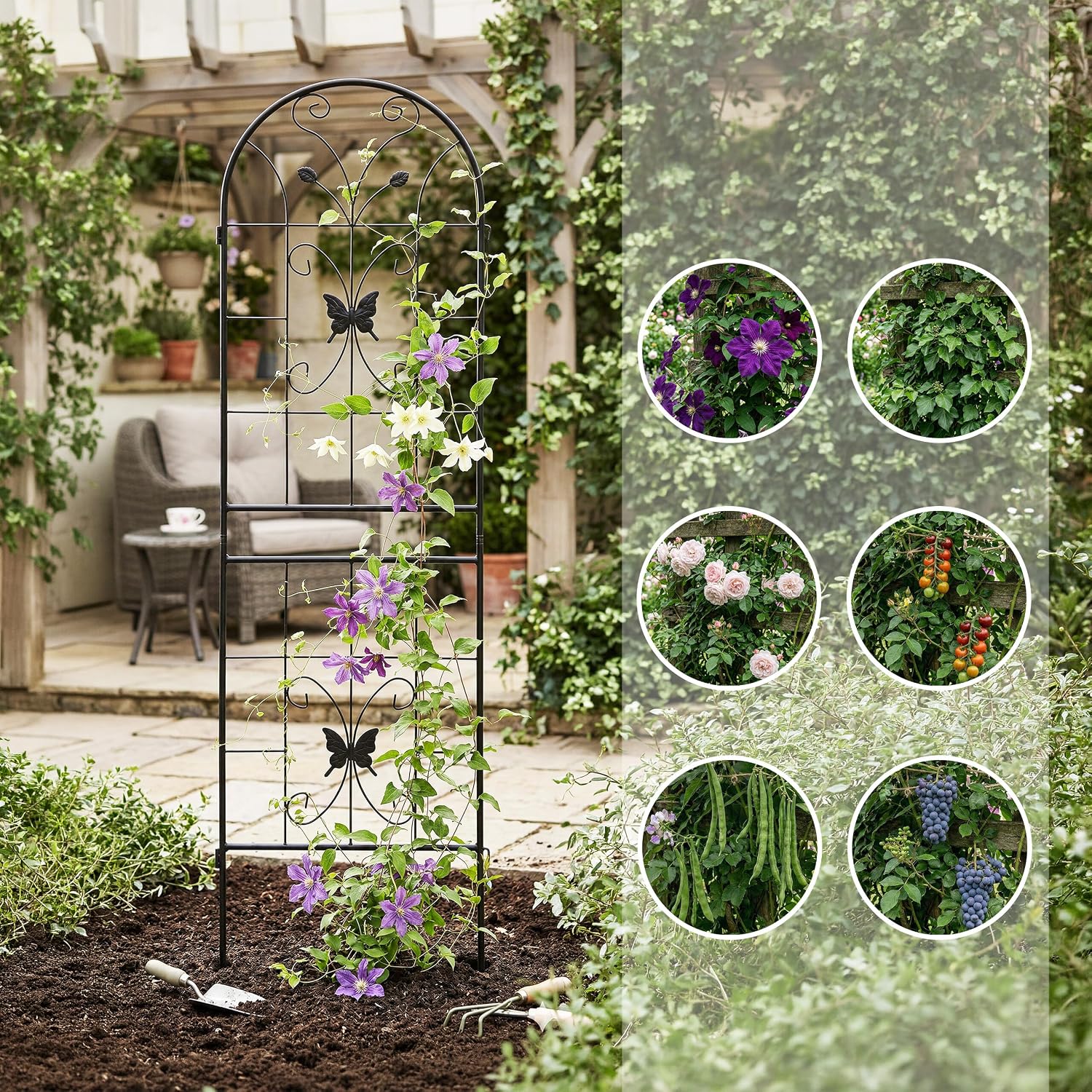 Relaxdays Trellis Set of 2, H x W: 180 x 50 cm, Metal, Trellis for Climbing Plants, Garden, Rose Trellis, Black
