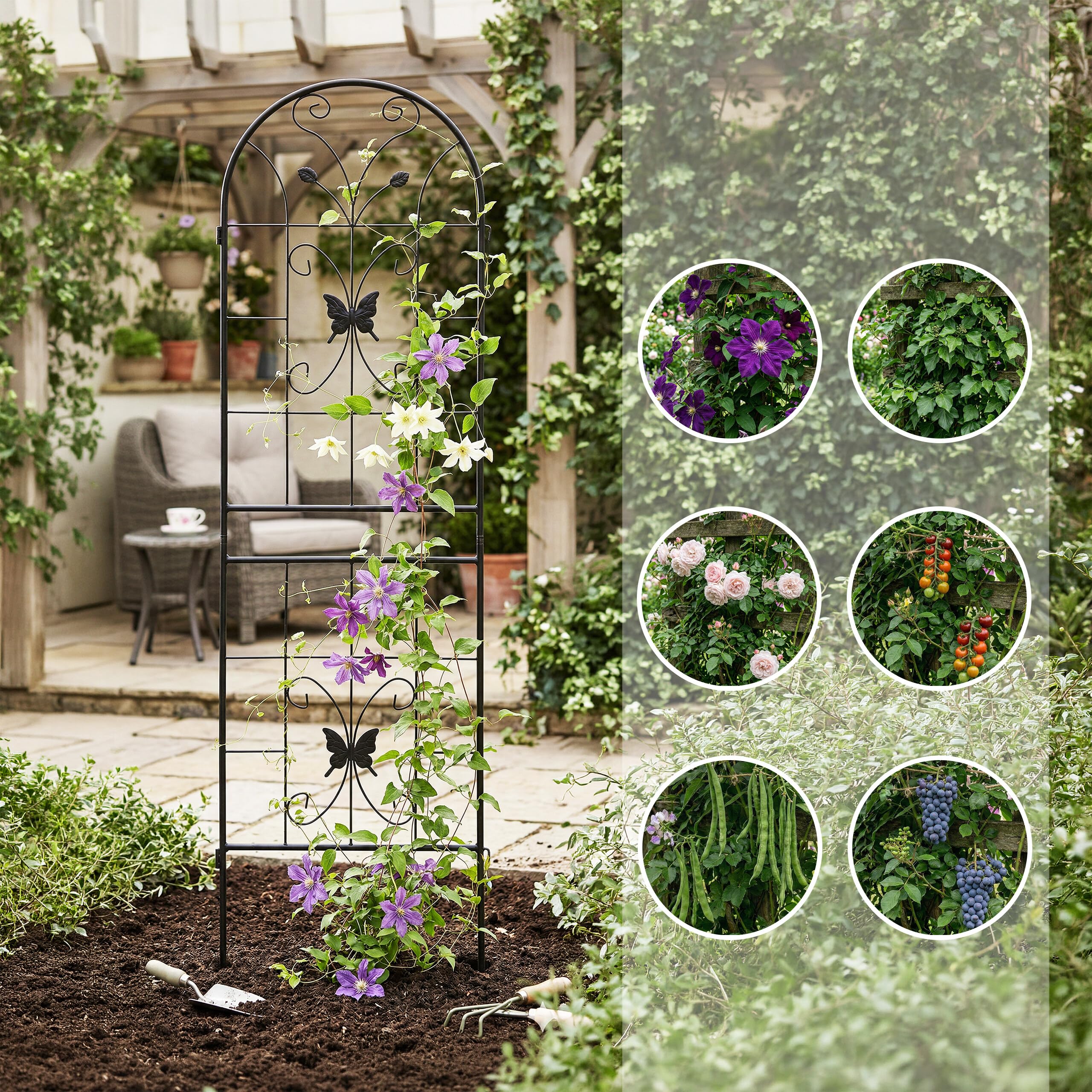Relaxdays Rankgitter, 2er Set, HxB: 180 x 50 cm, Metall, Rankhilfe für Kletterpflanzen, Garten, Rosenrankhilfe, schwarz