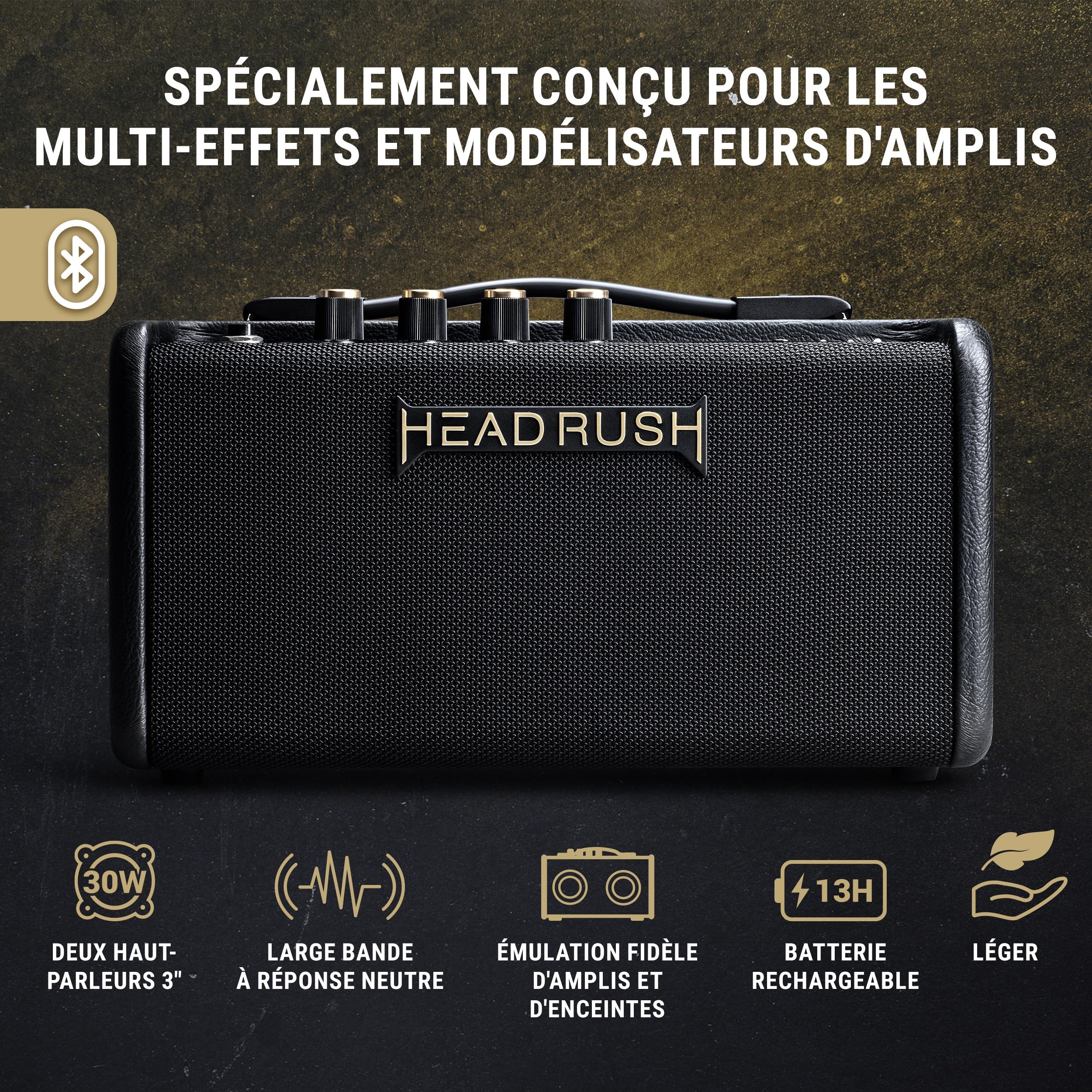 HeadRush FRFR-GO Amplificateur 30W pour Guitares à Double Haut-Parleurs 3", Bluetooth et Batterie pour Pédales Multi-Effets et Modélisation d'amplis