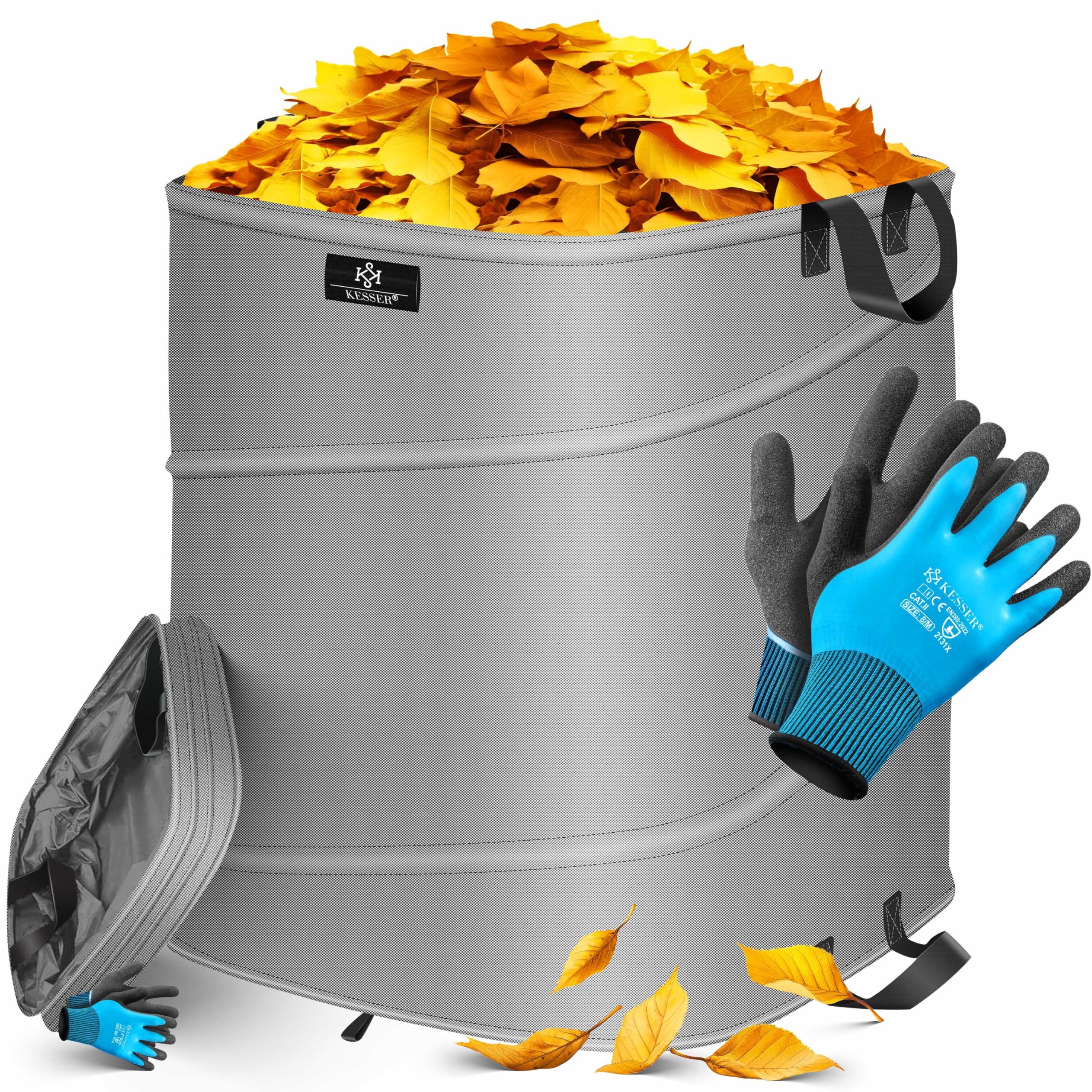 KESSER® Pop-Up-Gartensack 175L Laubsack Gartenabfallsack inkl. Handschuhe | Selbststehend mit Griffen Stabil Robust & Faltbar | Laubsäcke Rasenschnitt Gartensäcke für Gartenabfälle Grünschnitt