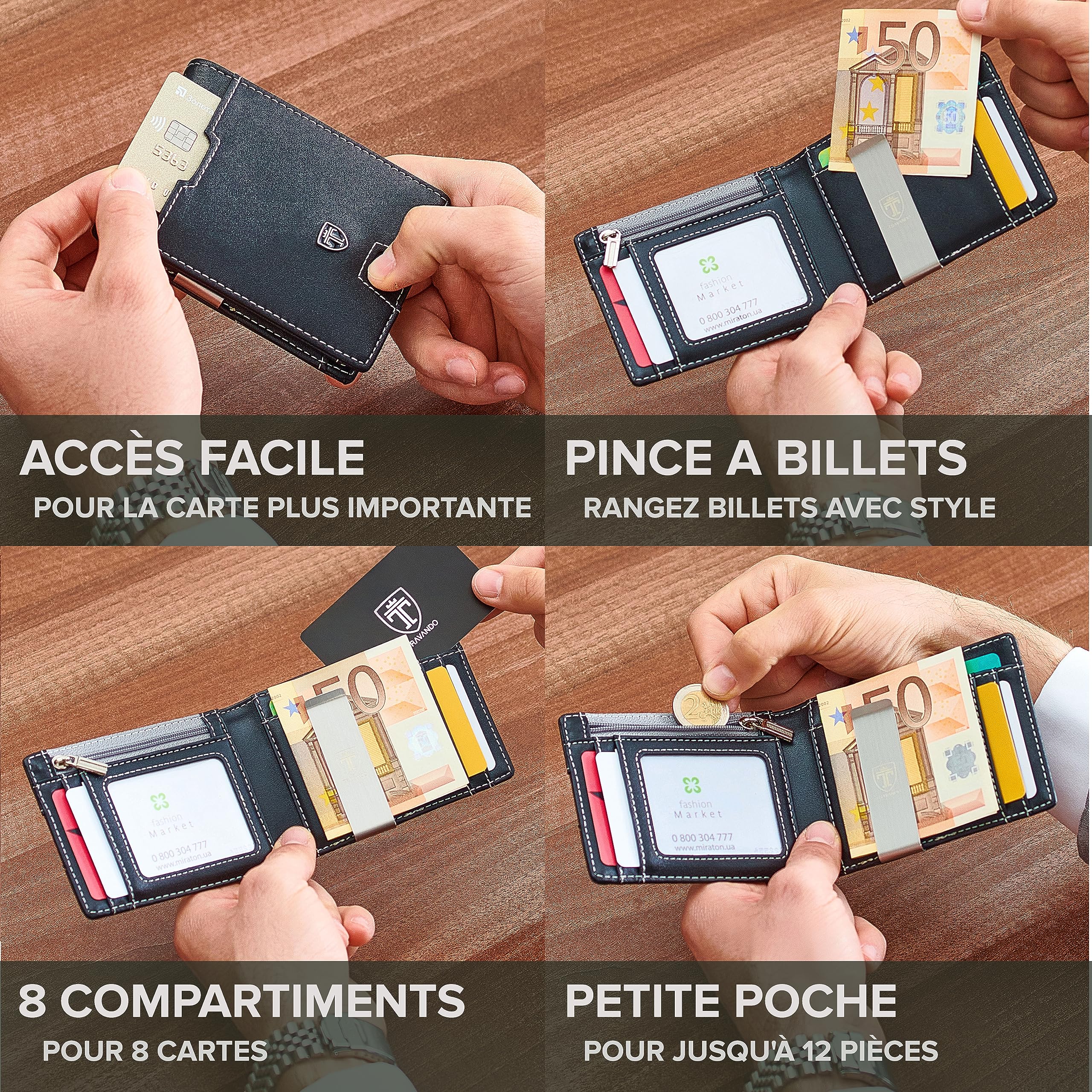TRAVANDO ® Portefeuille Homme avec Pince à Billets New York - 8 Rangements pour Cartes - Blocage RFID - Cadeau Parfait pour Hommes - Coffret Cadeau - Designed in Germany