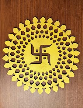 My Dream Carts Golden Round Decorative Wall Art Mdf Wooden Chakra For Temple, Living Room, Office, Hotel, Home Decor Items, Gift Item, Mandala Wall Hanging For House Decoration 25x25cm