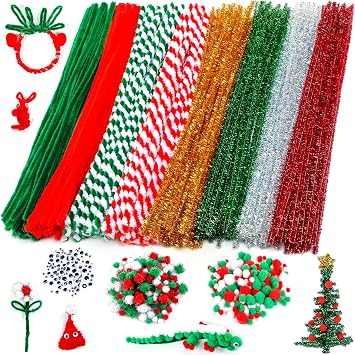 CVNDKN Christmas Pipe Cleaners,700 Pcs Pipe Cleaners Craft Set Including 200 Pcs Pipe Cleaners,400 Pcs Pom Poms Balls,100Pcs Wiggle Googly Eyes Self Adhesive Suitable for Home&School DIY Art Crafts