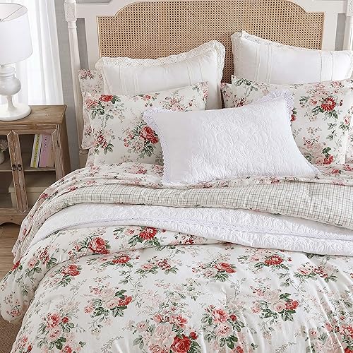 Miniatura 2 de Laura Ashley - Juego de edredón King, ropa de cama reversible de franela de algodón cepillado con fundas a juego, lujosamente suave y cálida