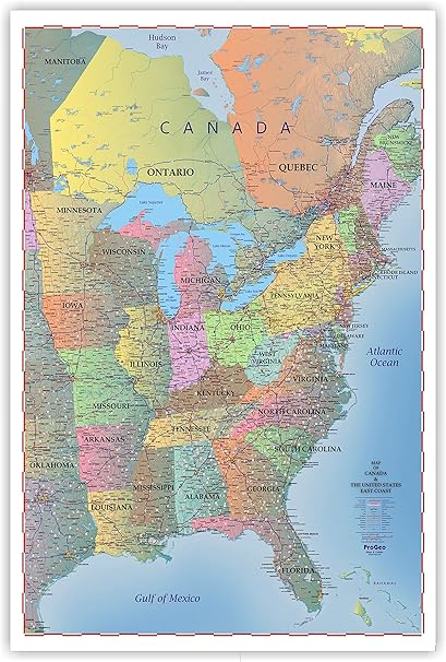 Amazon.com : Progeo Maps Trucker's Wall Map Of East Coast Canada & United States 48" X 72 Laminated 2021 Edition Highly Detailed : Office Products