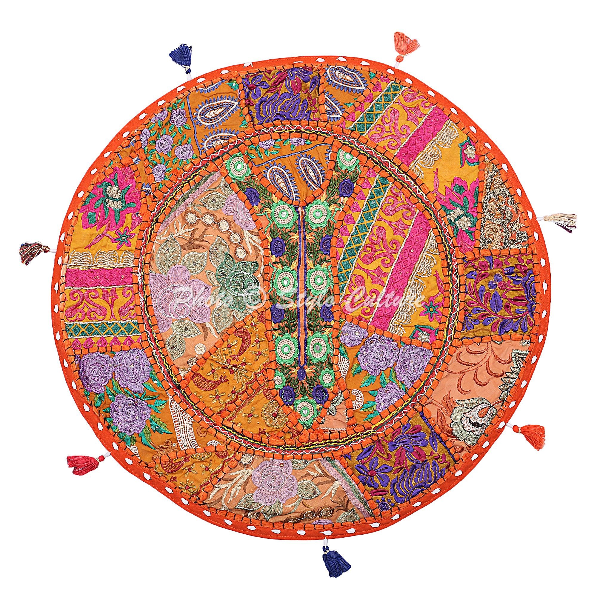 Cuscino Pavimento Rotondo Etnico Vintage Patchwork Viola – 70 Cm – CopriPouf Boho