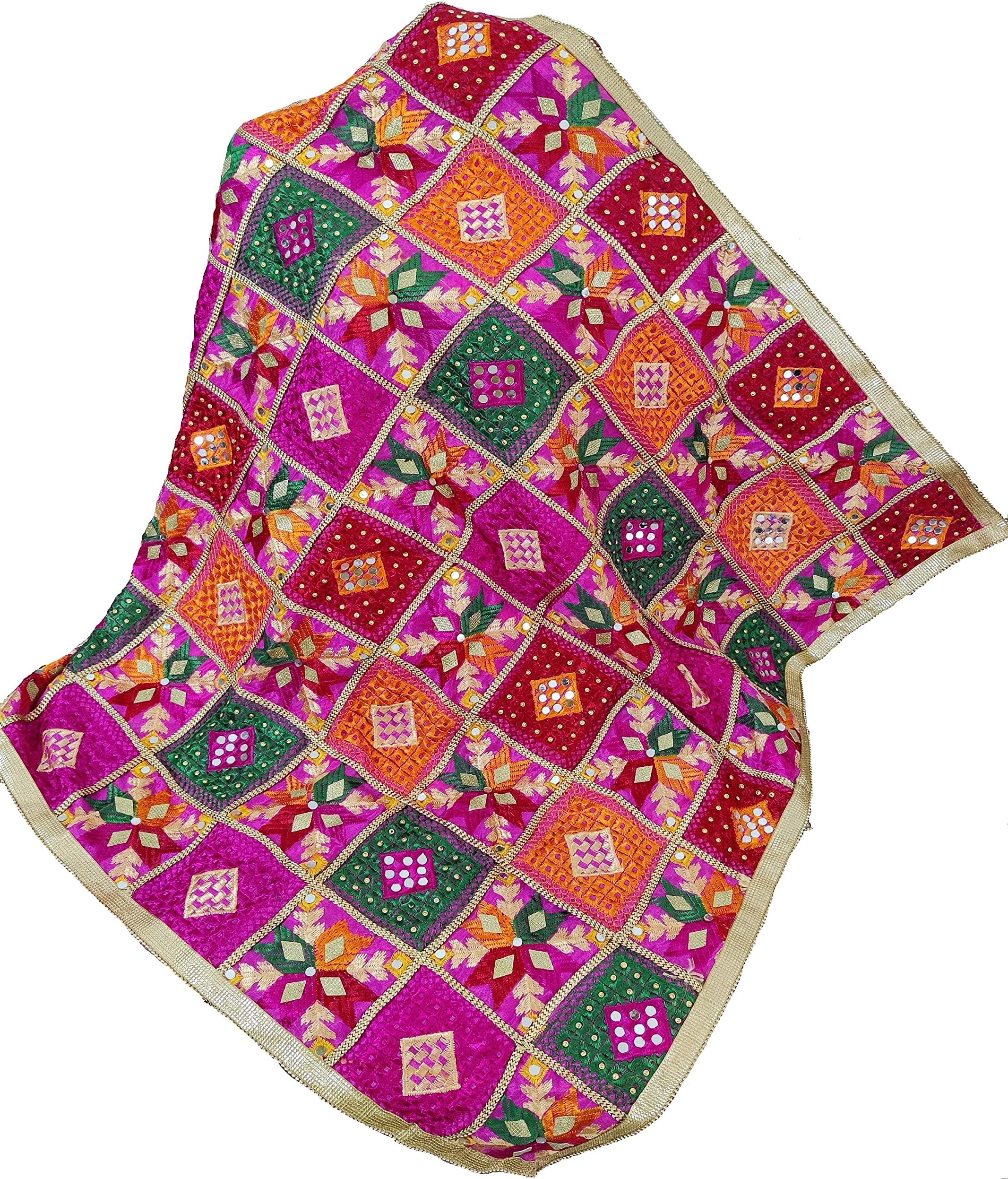 Sethssssss Beautiful Women very heavy Ethnic Phulkari Dupatta in multicolour IN new Design with very heavy embroidery with mirror work