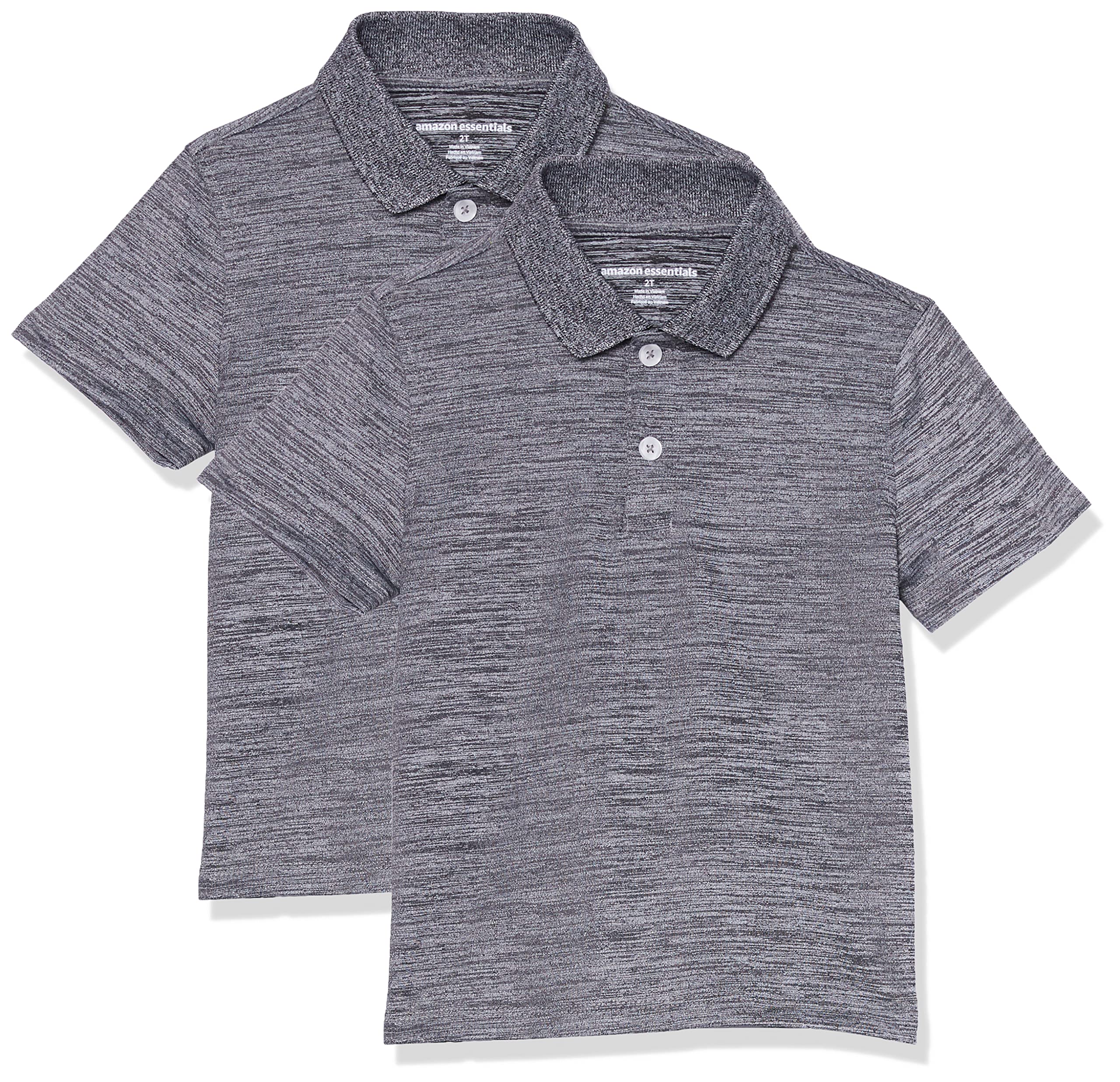 Amazon Essentials Boys' Short-Sleeve Active Performance Polo Shirts for School Uniform, Pack of 2, Grey Space Dye, Medium
