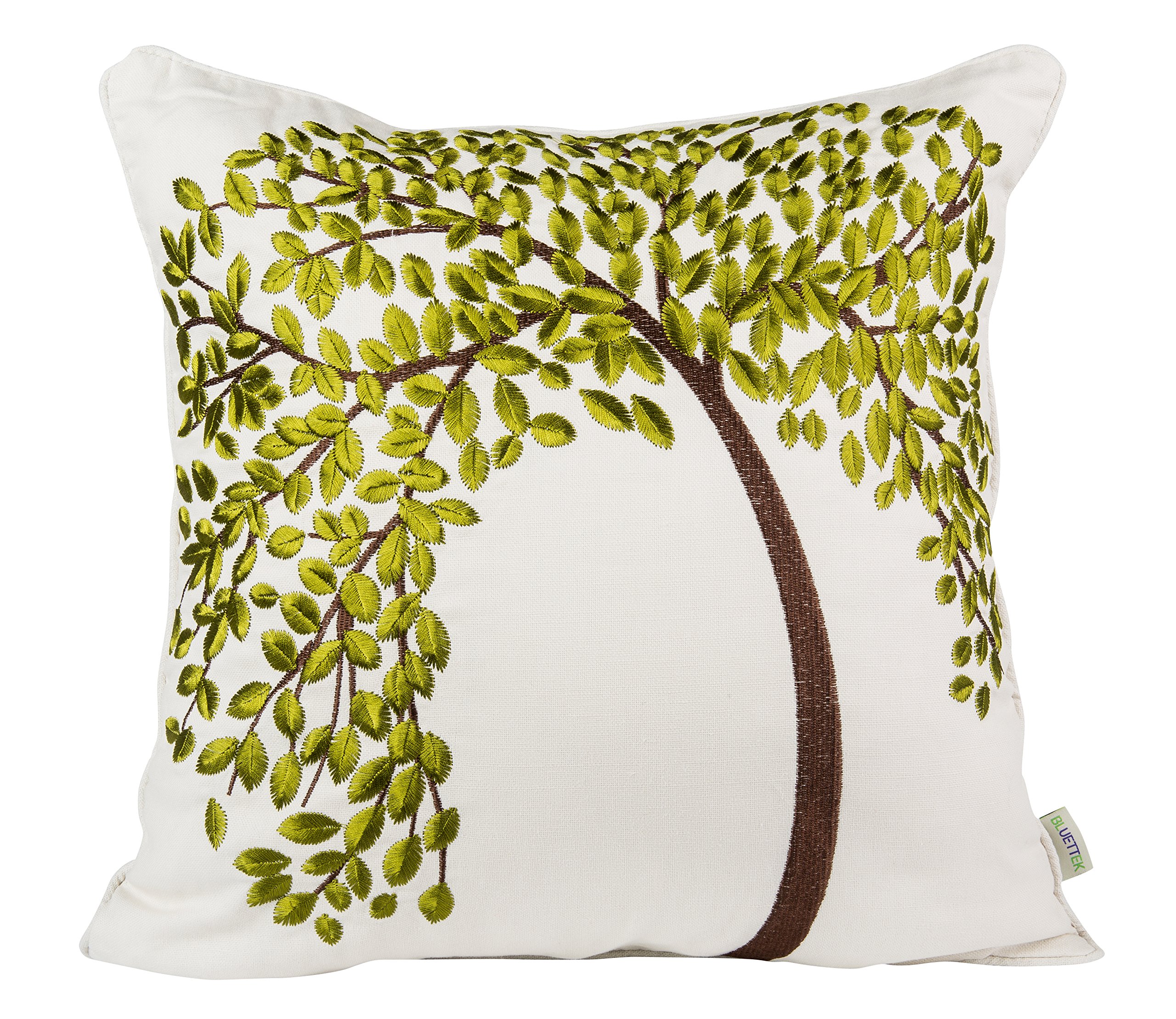 (Green) - BLUETTEK 46cm X 46cm Embroidered Cotton Linen Decorative Throw Pillow Cover Cushion Case Pillow Case - The Tree of Life (Green)