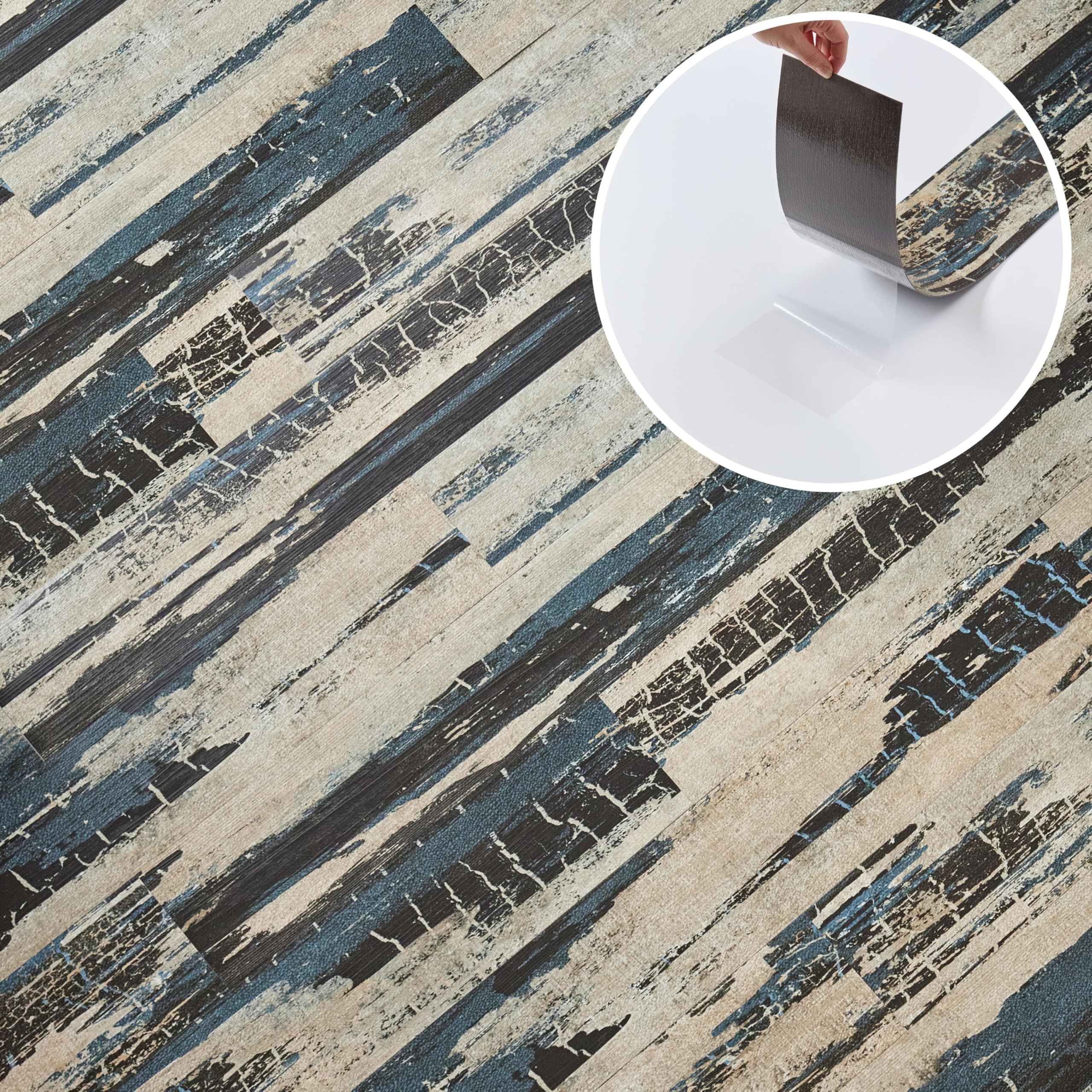 Self Adhesive Floor Planks - 7 Pack Cover 10.47 sq ft / 0.97 sqm - Vinyl Flooring Set - Peel and Stick Tiles - 36x5.98 in (91.4x15.2cm) - Bathroom Floor Tiles - Distressed Grey Stormwave Timber Design