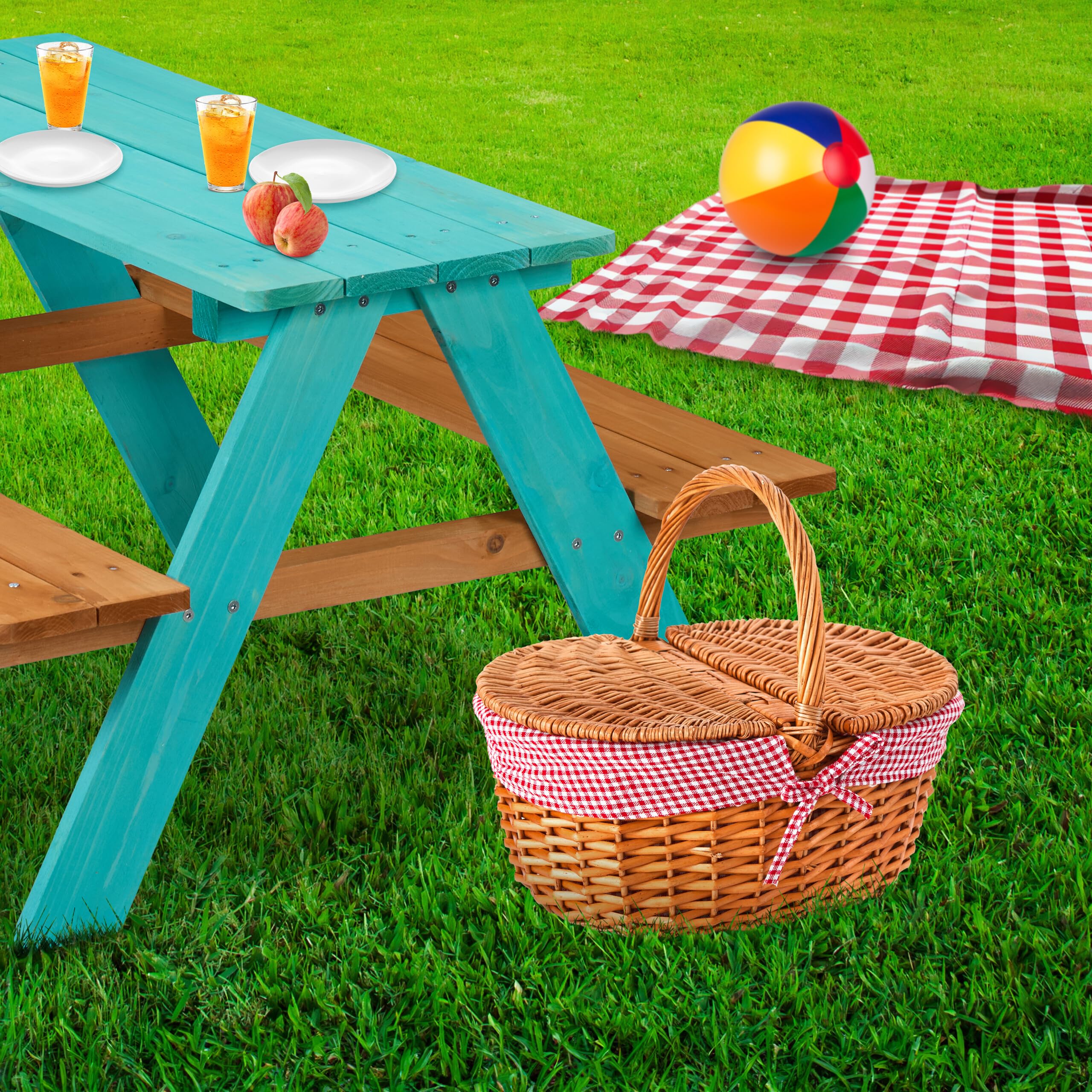 Relaxdays Mesa Pícnic Infantil, Banco Jardín Niños, 51 x 90 x 78 cm, para Jugar, para 4 Infantes, Madera, Natural