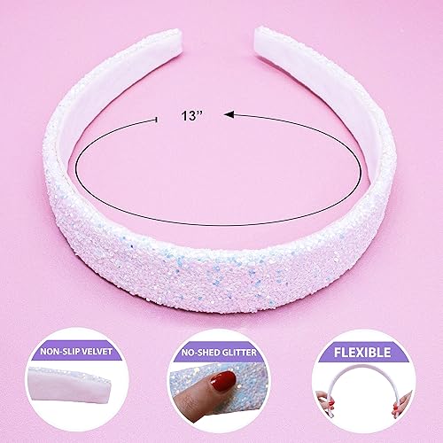 Miniatura 3 de FROG SAC Diademas con purpurina para niñas, diadema ancha brillante para accesorios para el cabello de niñas pequeñas, lindas bandas brillantes para