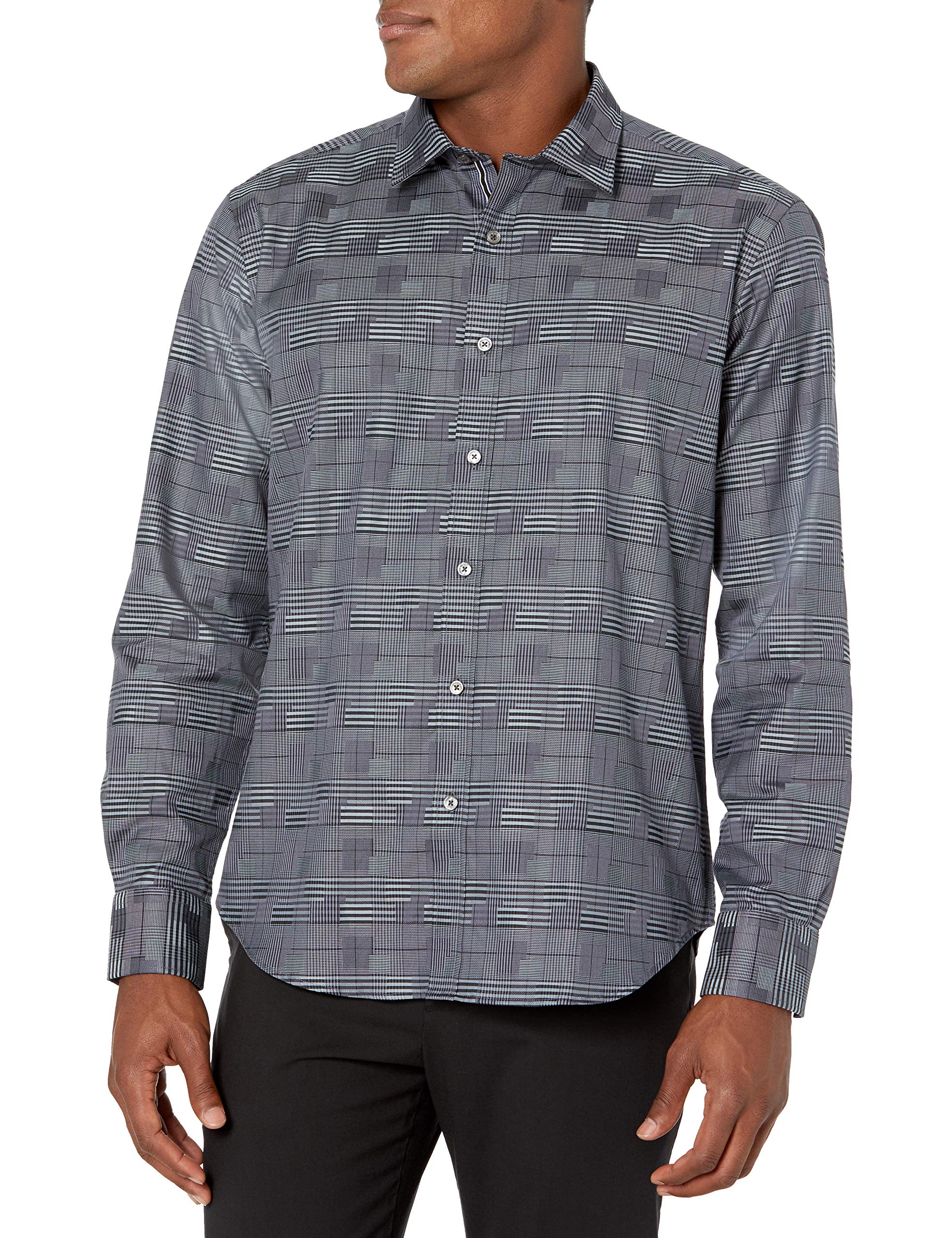 Bugatchi Men's Long Sleeve Point Collar Shaped Woven