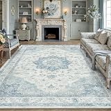 PureCozy Vintage Dywany Do Salonu Niebieski 200x300cm Zmywalne Dywan | Antypoślizgowy Dywanowa,Zmywalne Rugs,Sypialni Dy