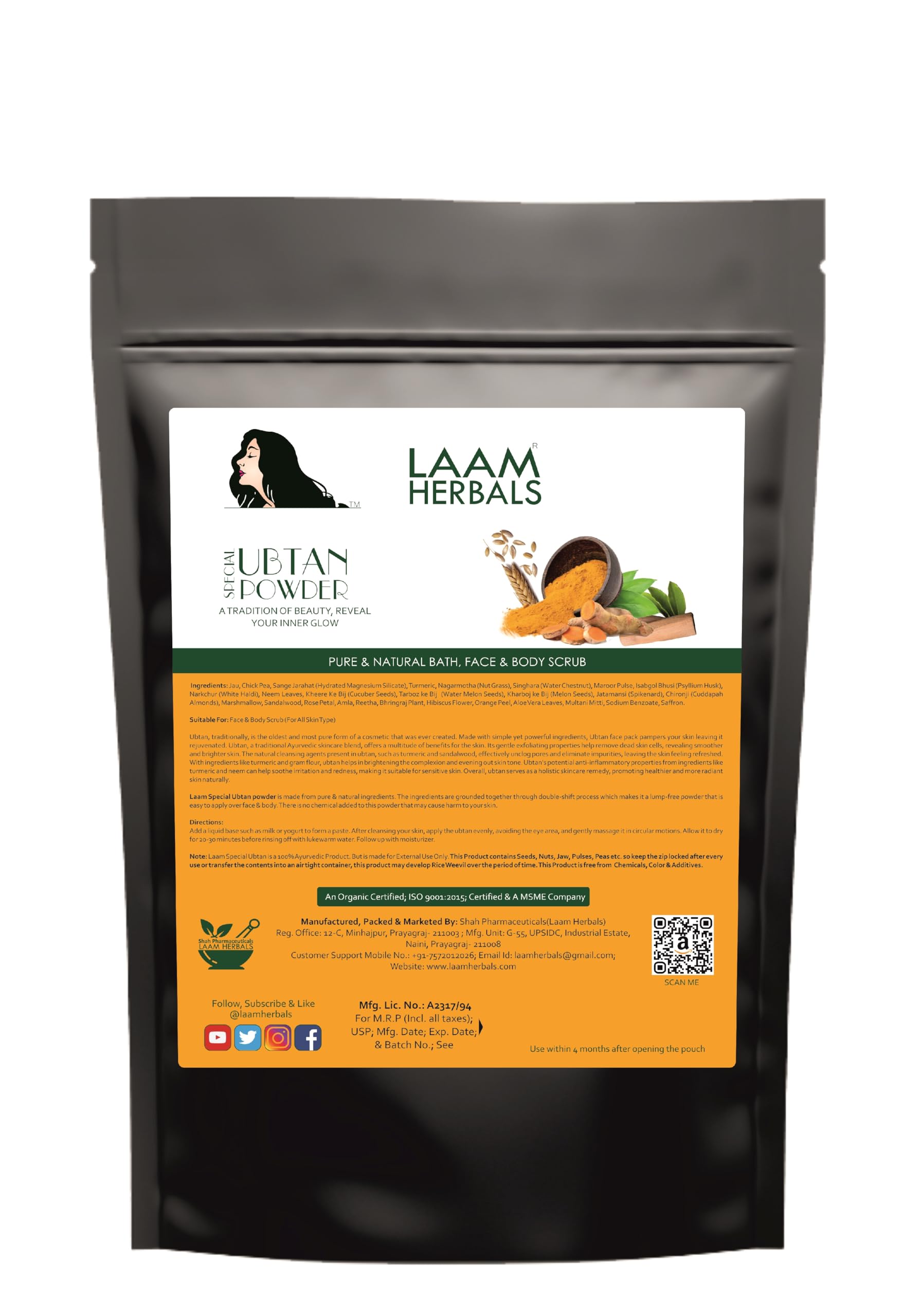 Laam Herbals Special Ubtan powder | Bridal Ubtan | With 25 Aryurvedic Natural Herbs | Face & Body Cleanser | Natural Scrub | Instant Glow, De-Tan, Dead Skin Removal & Rejuvenate (1000 g)-image-16