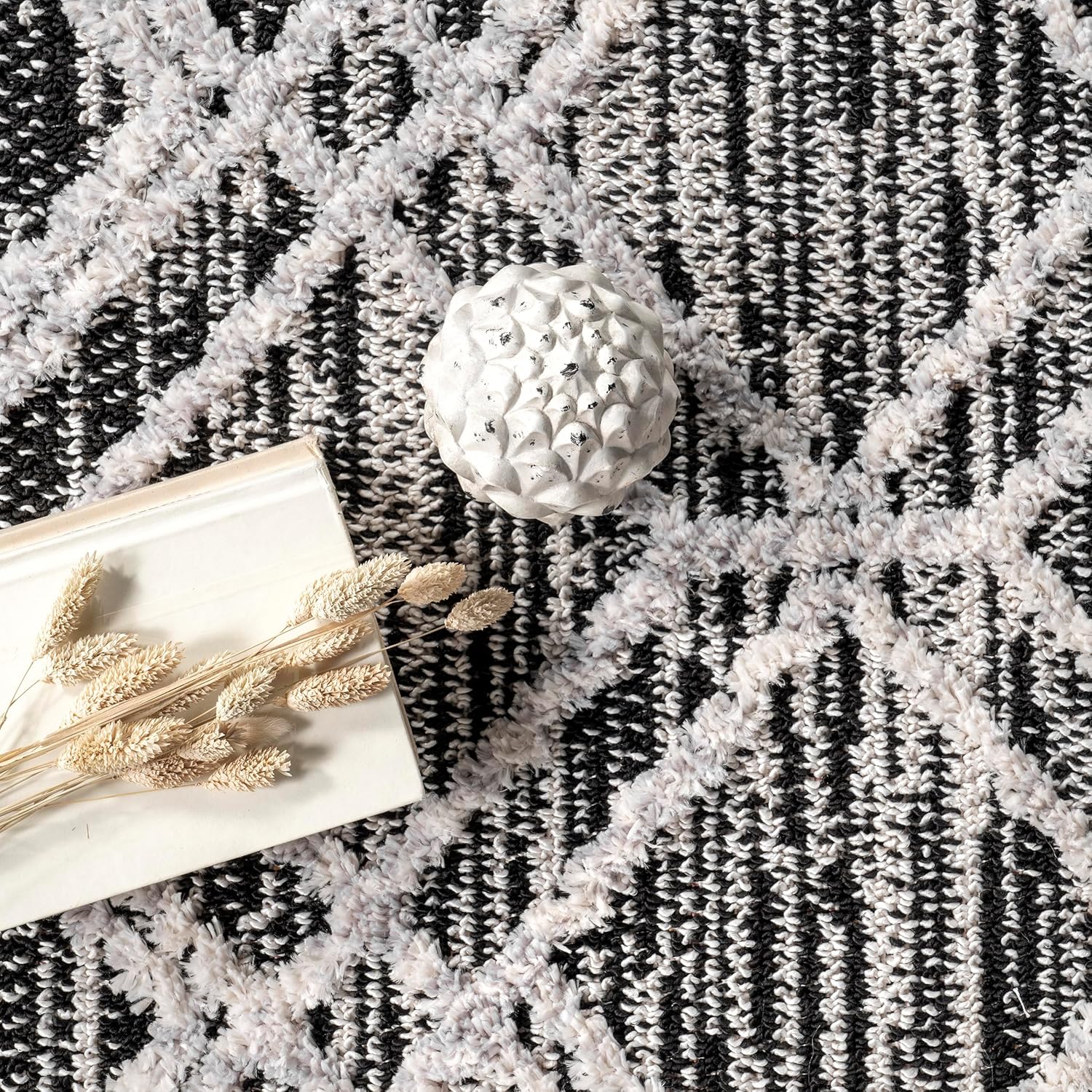 nuLOOM 2x8 Ansley Moroccan Tassel Area Rug, Grey, High-Low Textured Bohemian Design, Plush High Pile, Stain Resistant, For Bedroom, Living Room, Hallway, Entryway