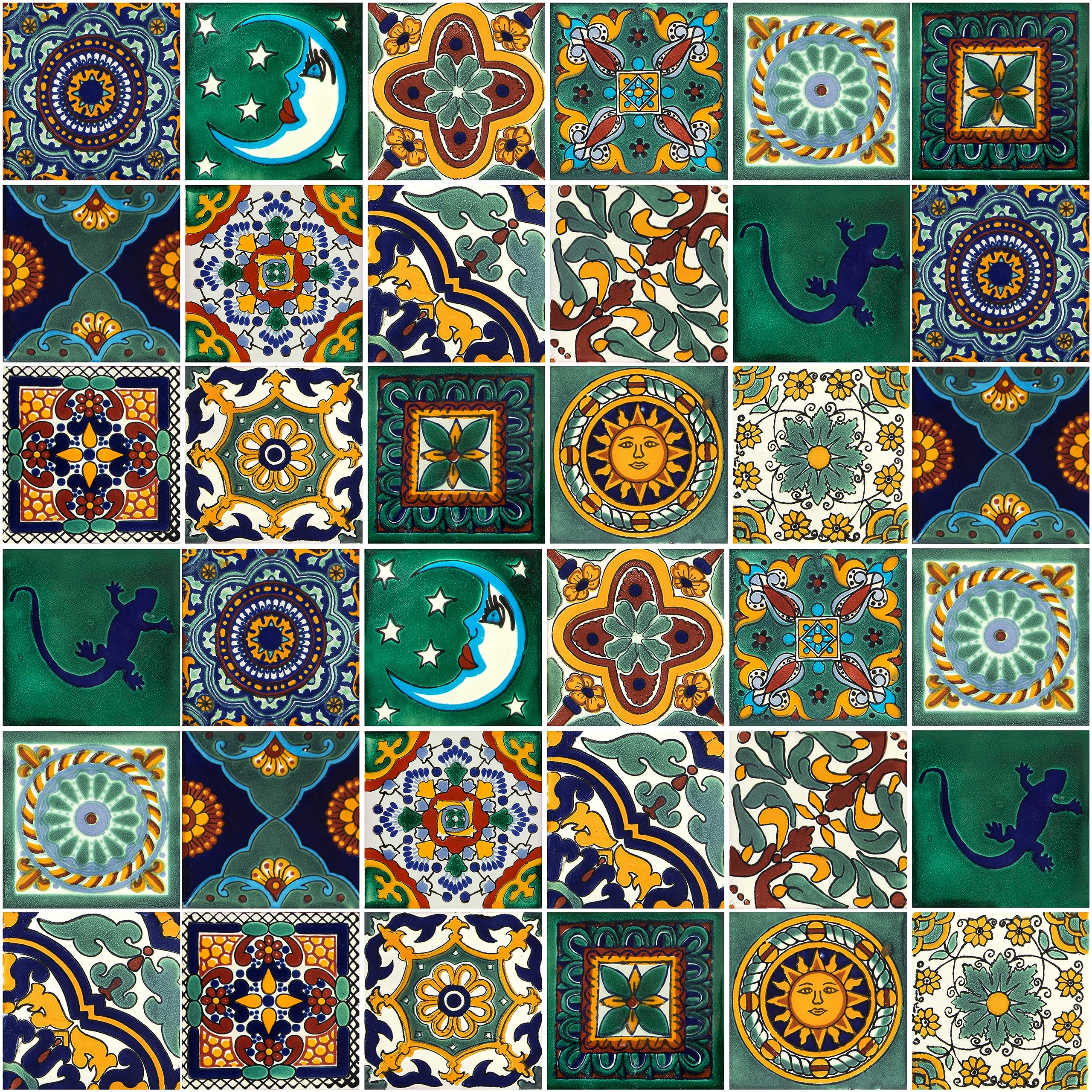 Cerames Mexican Ceramic Tiles 4x4 - Verde - 15 Decorative Mexican Mosaic Tiles for Bathroom, Kitchen, Shower, Mexican Tiles backsplash Talavera