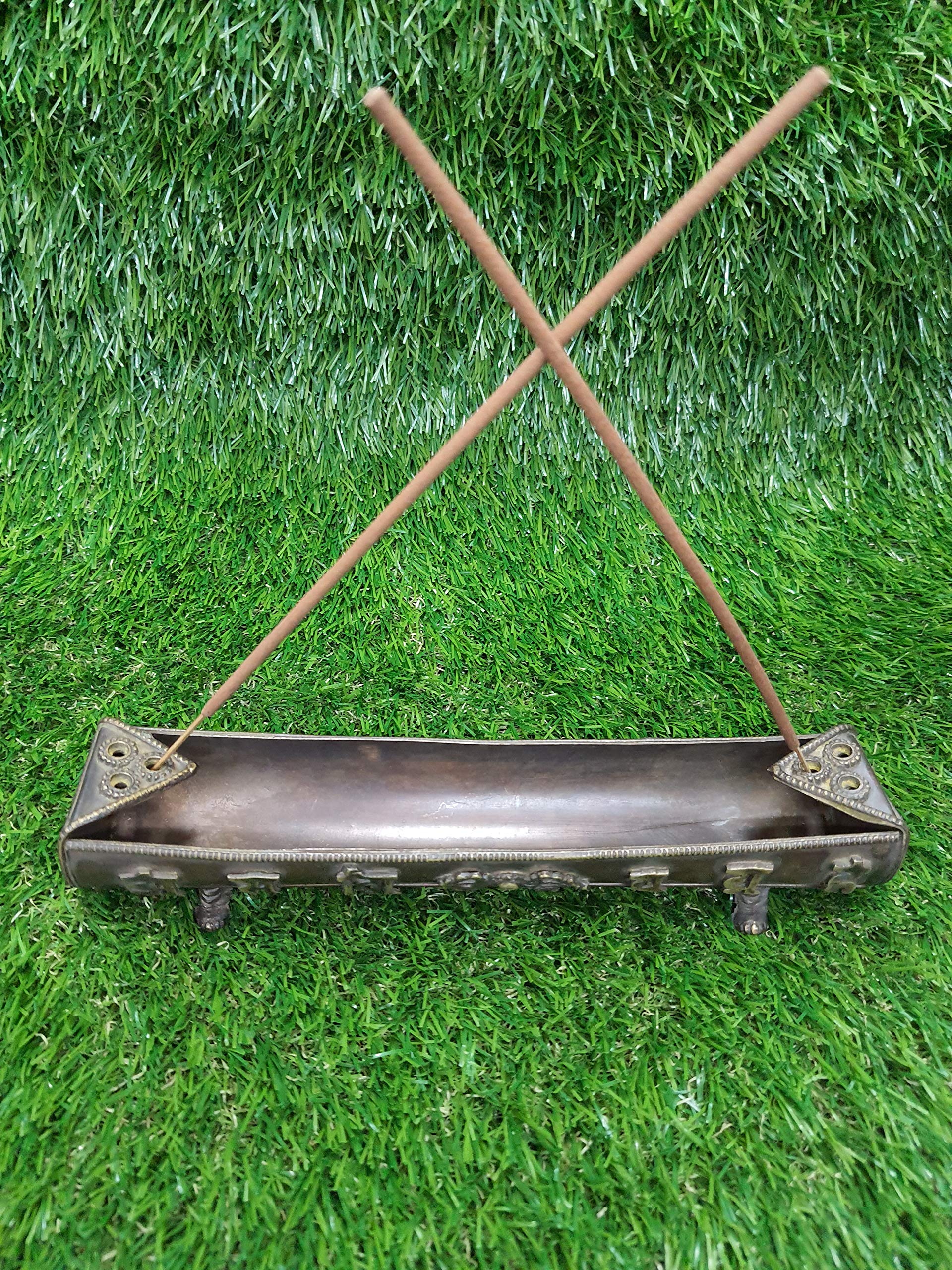 Brass Antique Finish Style Incense Stick Holder/Table Decor with Auspicious Mantra Sign and Vajra Symbols on Centre on Both Side