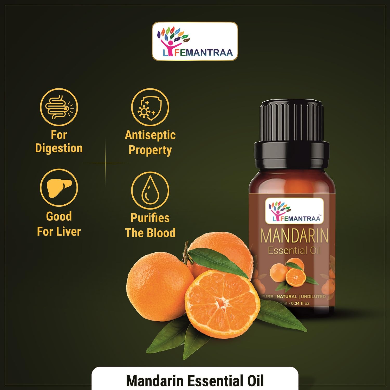 Lifemantraa Pure Mandarin Essential Oil - Mandarin Oil for Diffuser Aroma - 30ml (With Glass Dropper)