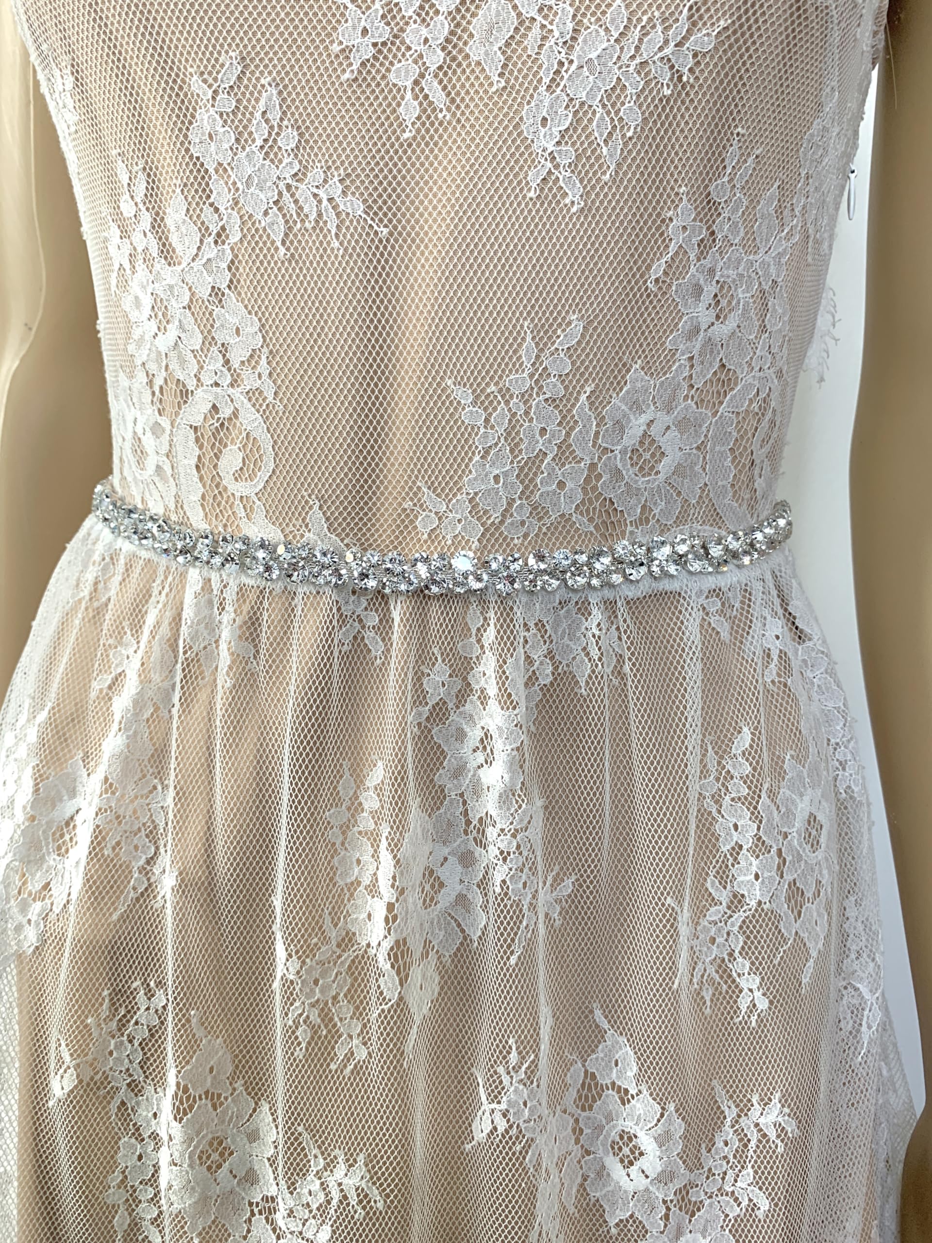 Brautgürtel Silber – Strass Taillengürtel mit Satinband Ivory | Glitzergürtel für Brautkleid | Hochzeit Taillenband Braut Hochzeitsgürtel Strass